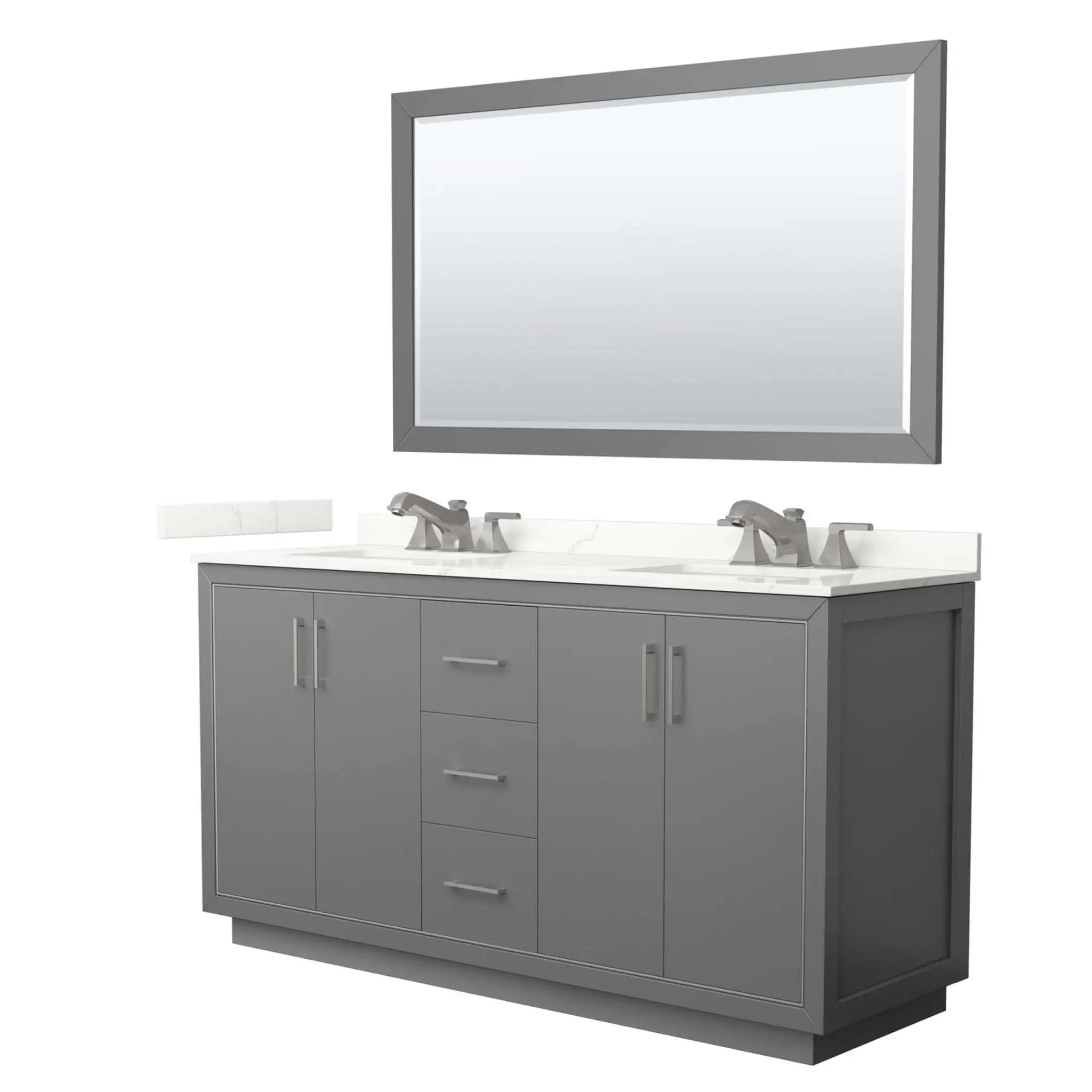 66" Icon Double Bathroom Vanity in Dark Gray with Brushed Nickel Trim & 58" Mirror by Wyndham
