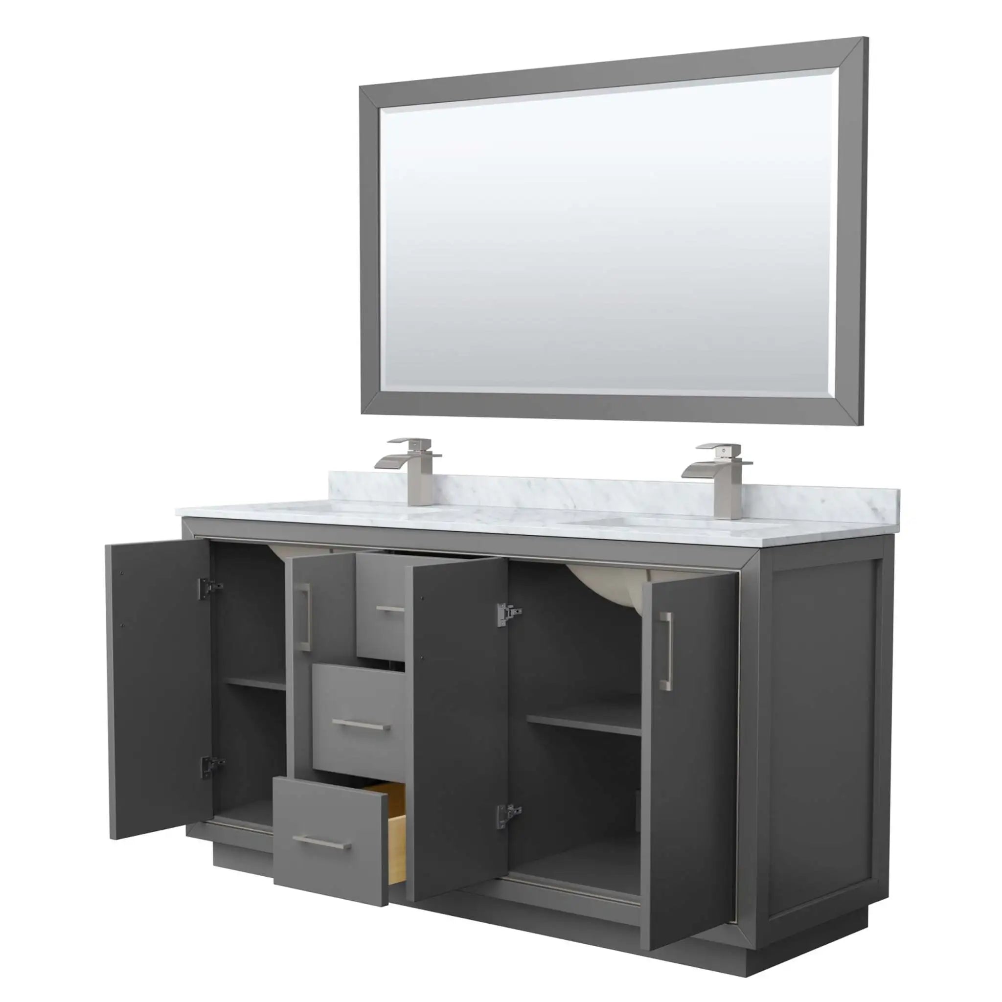 66" Icon Double Bathroom Vanity in Dark Gray with Brushed Nickel Trim & 58" Mirror by Wyndham