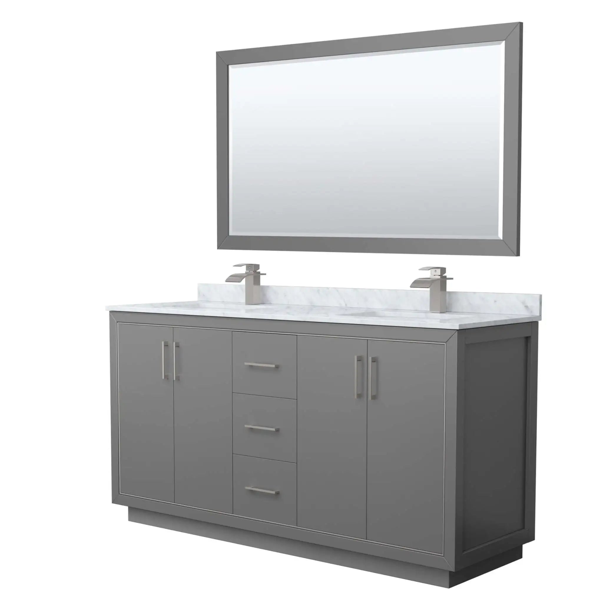 66" Icon Double Bathroom Vanity in Dark Gray with Brushed Nickel Trim & 58" Mirror by Wyndham