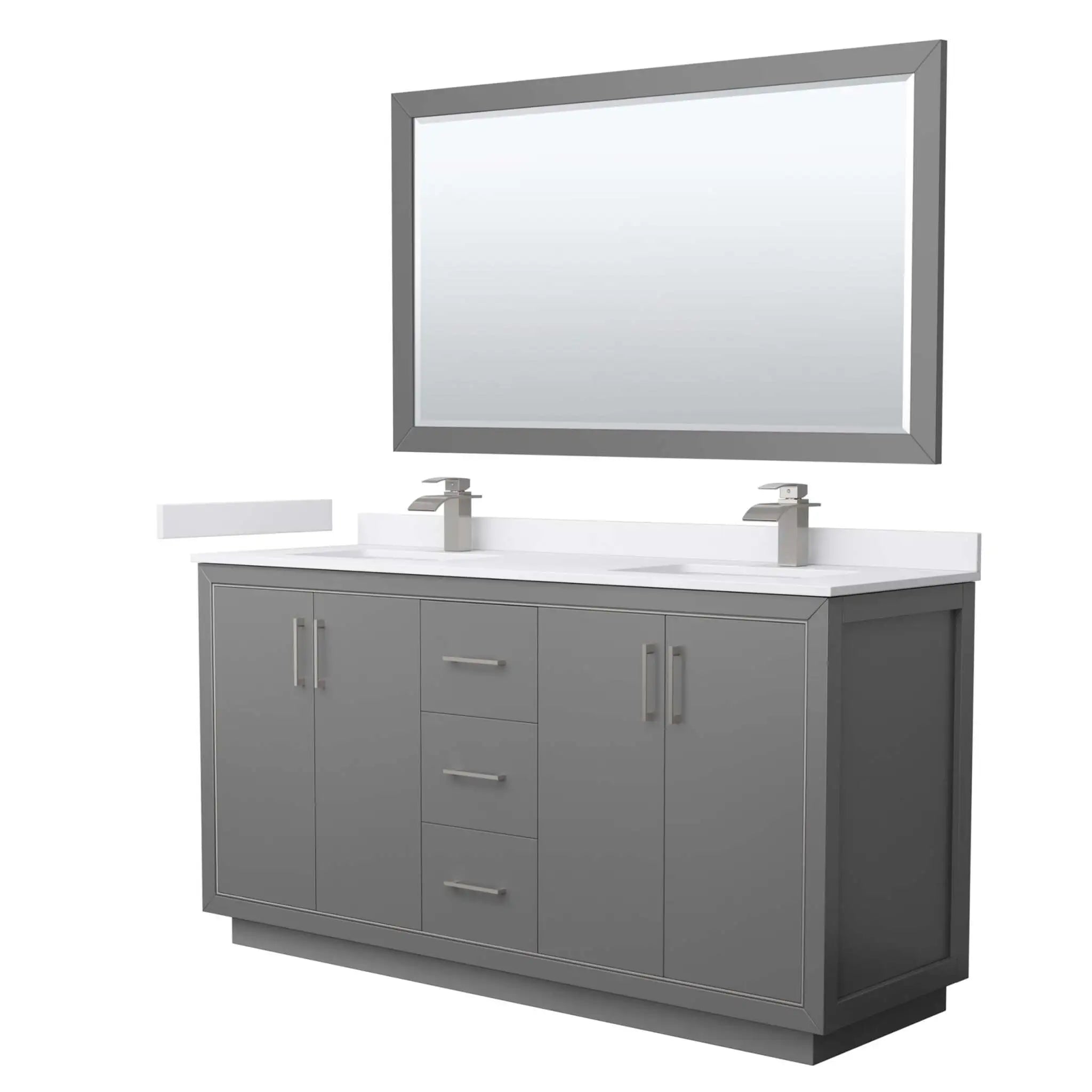 66" Icon Double Bathroom Vanity in Dark Gray with Brushed Nickel Trim & 58" Mirror by Wyndham