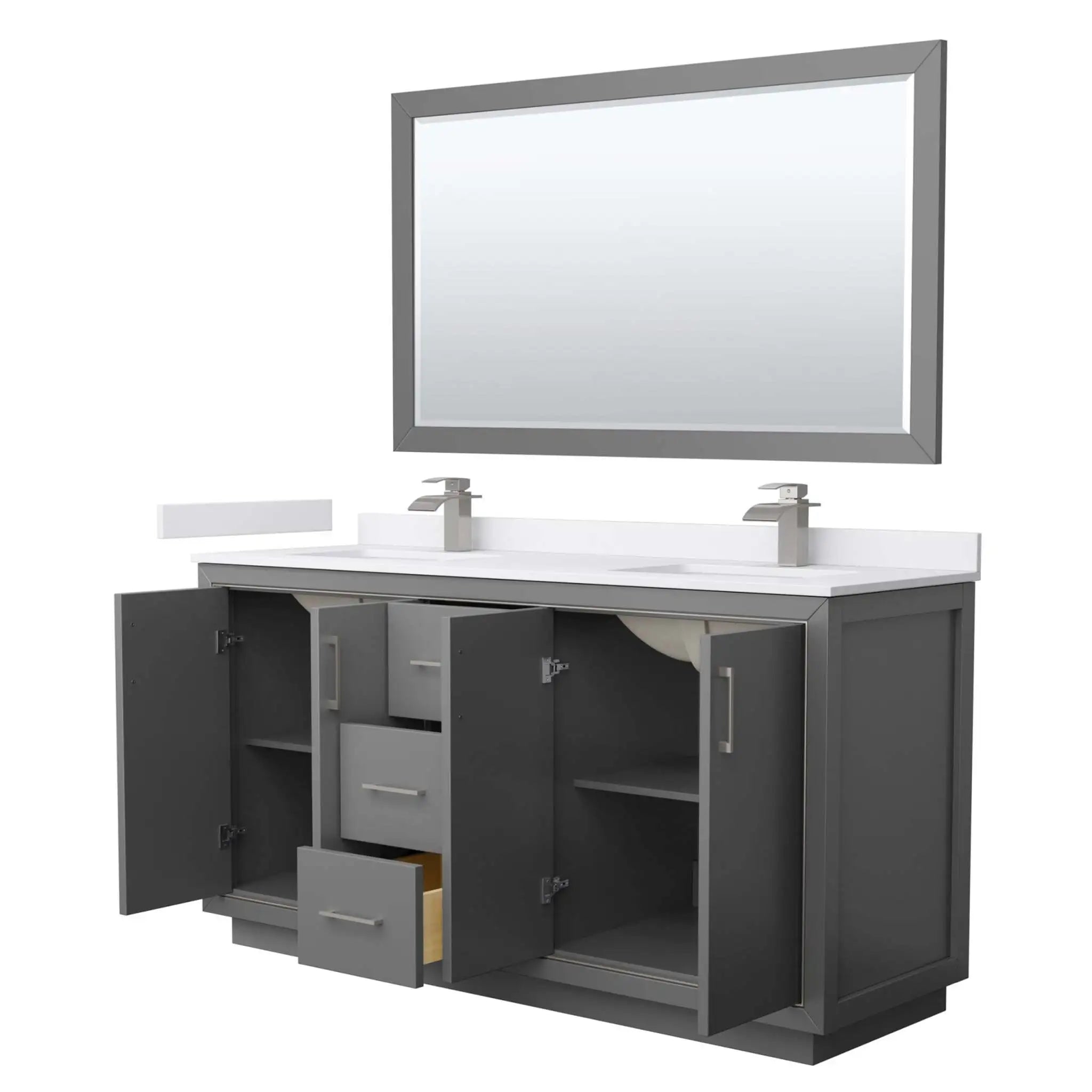 66" Icon Double Bathroom Vanity in Dark Gray with Brushed Nickel Trim & 58" Mirror by Wyndham