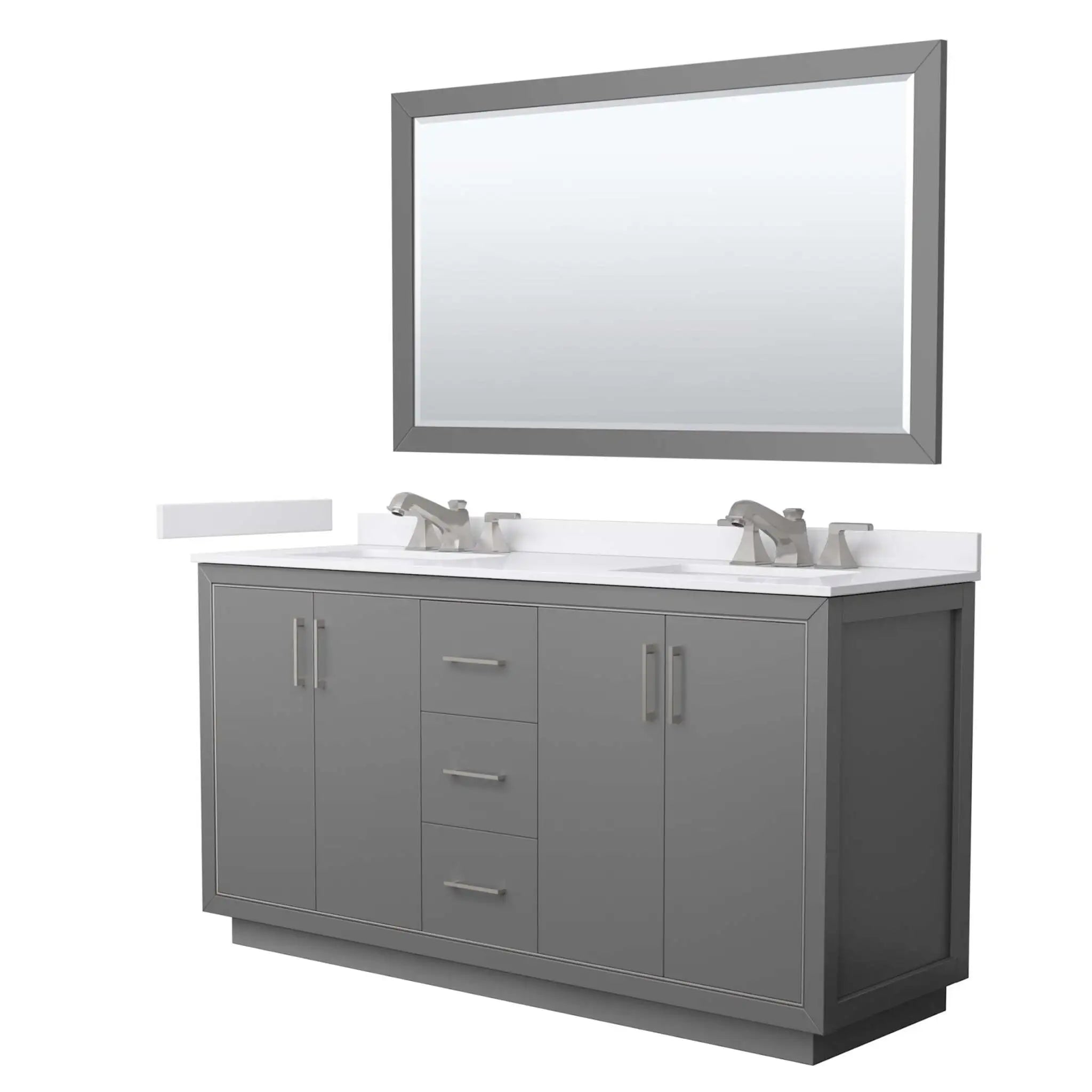 66" Icon Double Bathroom Vanity in Dark Gray with Brushed Nickel Trim & 58" Mirror by Wyndham