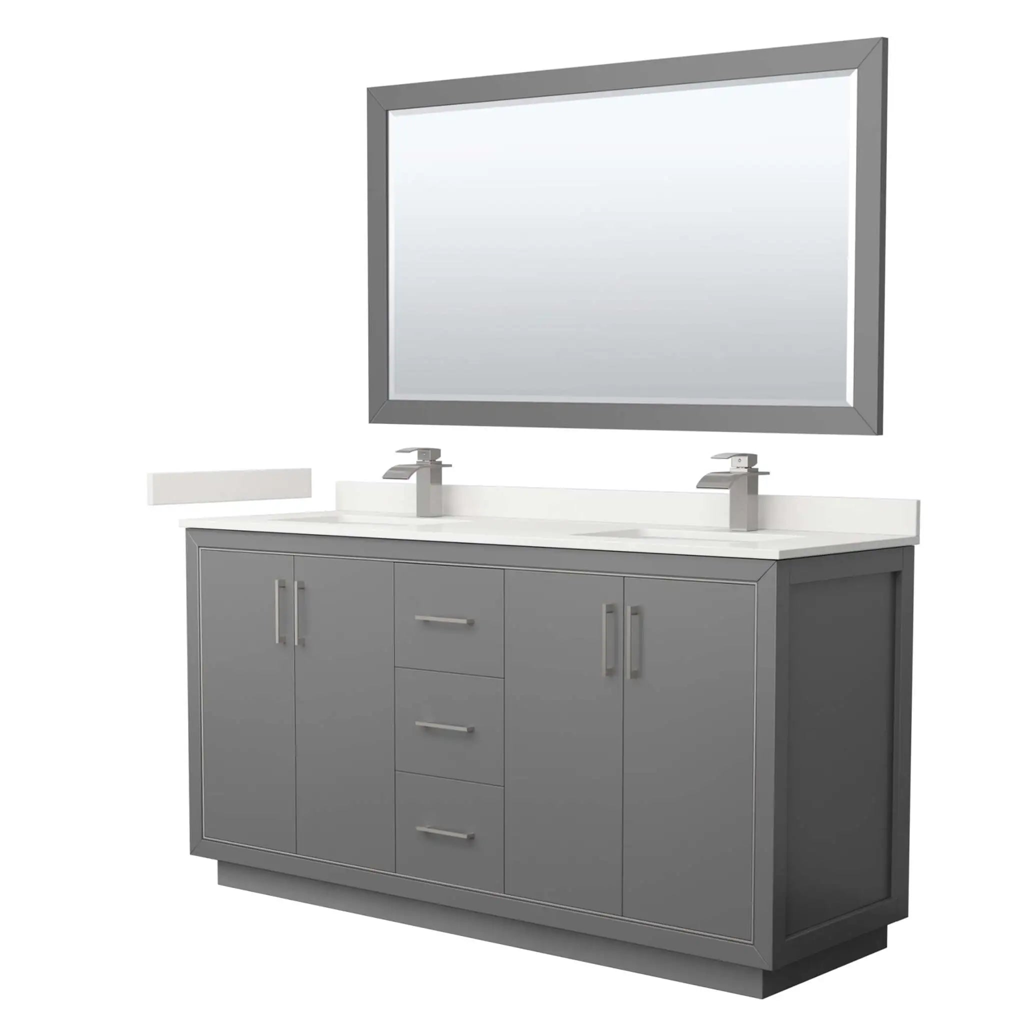 66" Icon Double Bathroom Vanity in Dark Gray with Brushed Nickel Trim & 58" Mirror by Wyndham