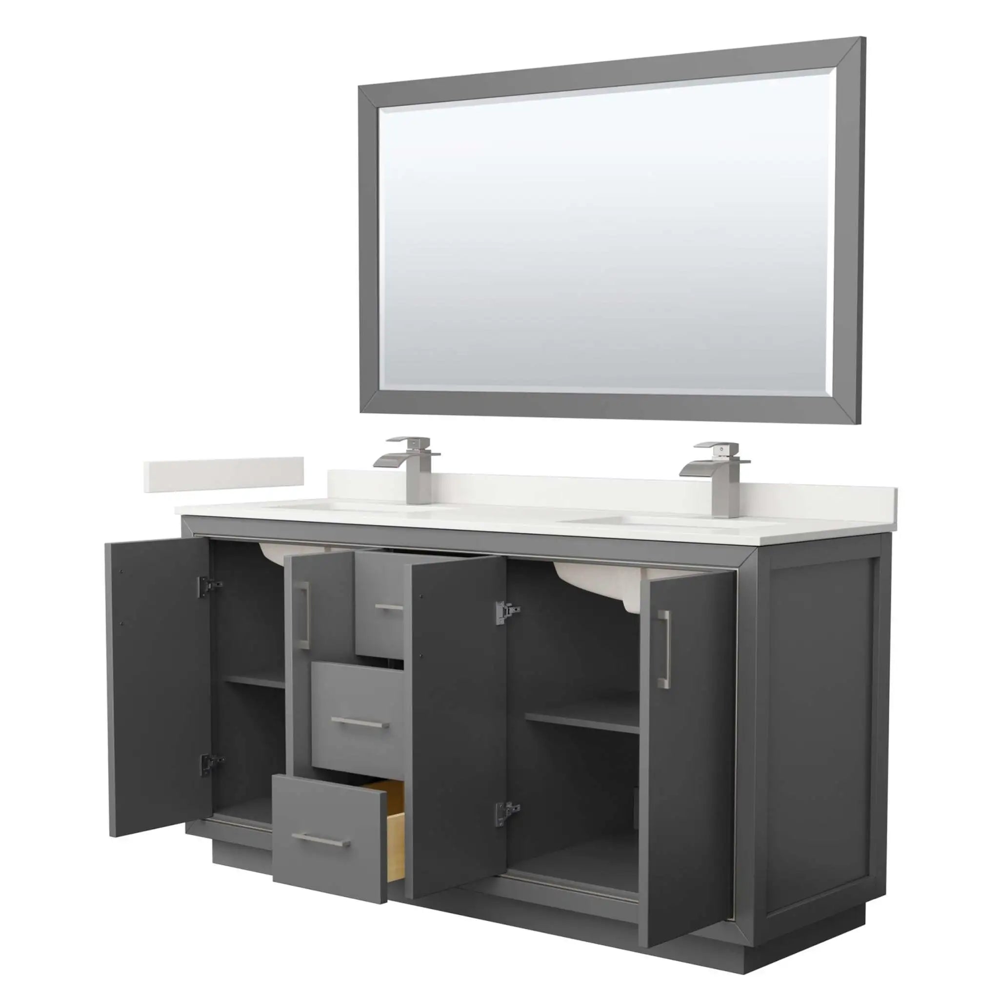 66" Icon Double Bathroom Vanity in Dark Gray with Brushed Nickel Trim & 58" Mirror by Wyndham