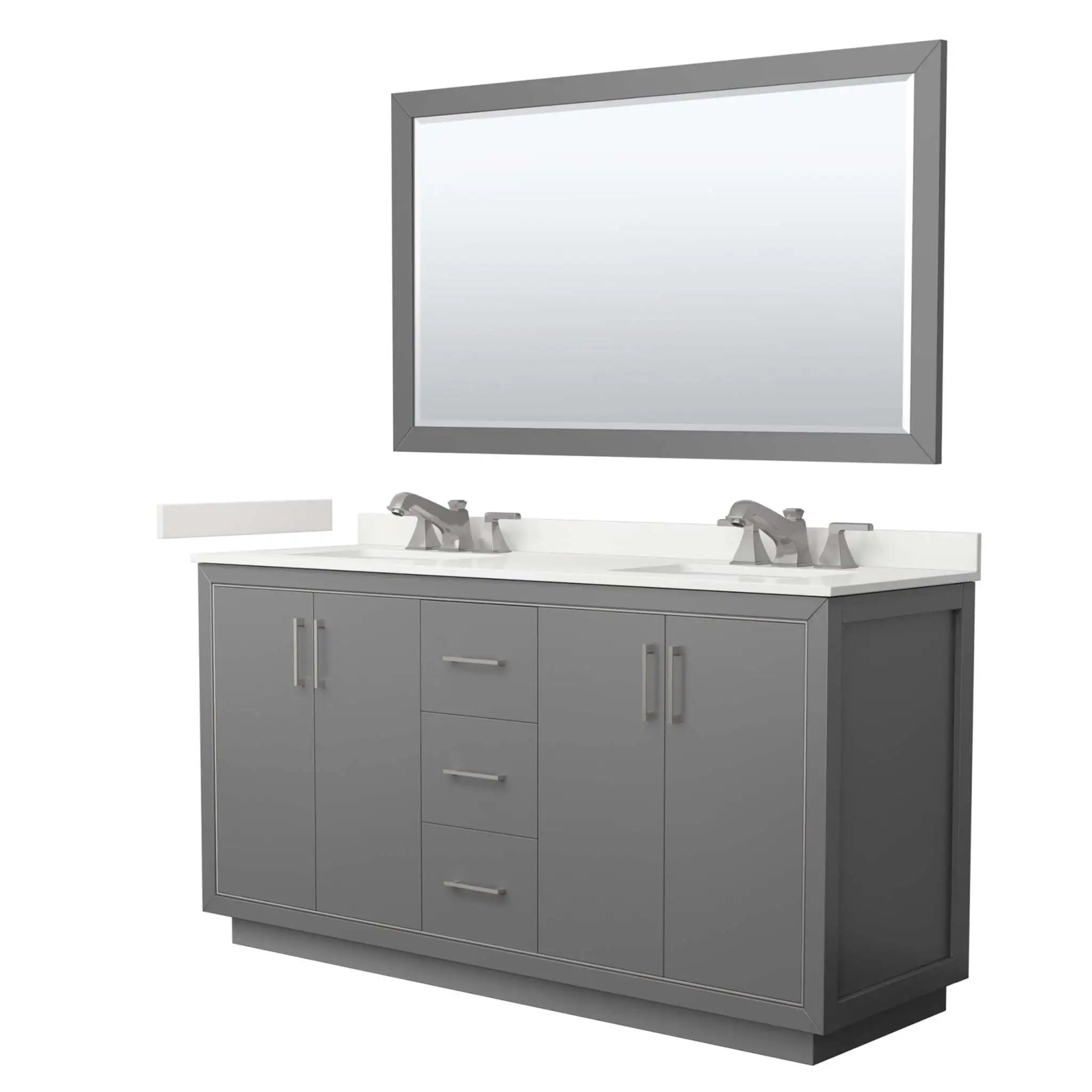 66" Icon Double Bathroom Vanity in Dark Gray with Brushed Nickel Trim & 58" Mirror by Wyndham