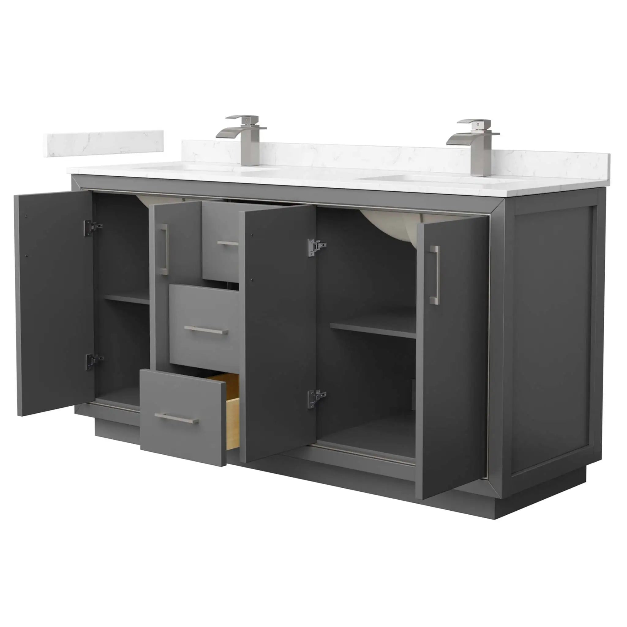 66" Icon Double Bathroom Vanity in Dark Gray with Brushed Nickel Trim by Wyndham