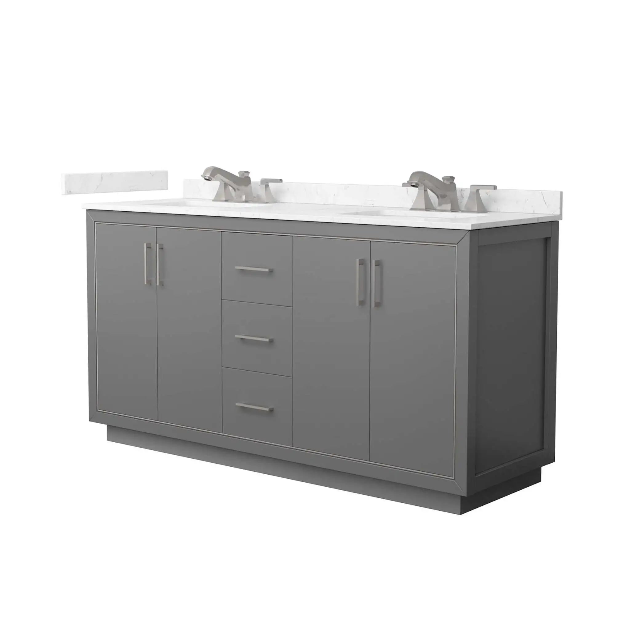 66" Icon Double Bathroom Vanity in Dark Gray with Brushed Nickel Trim by Wyndham