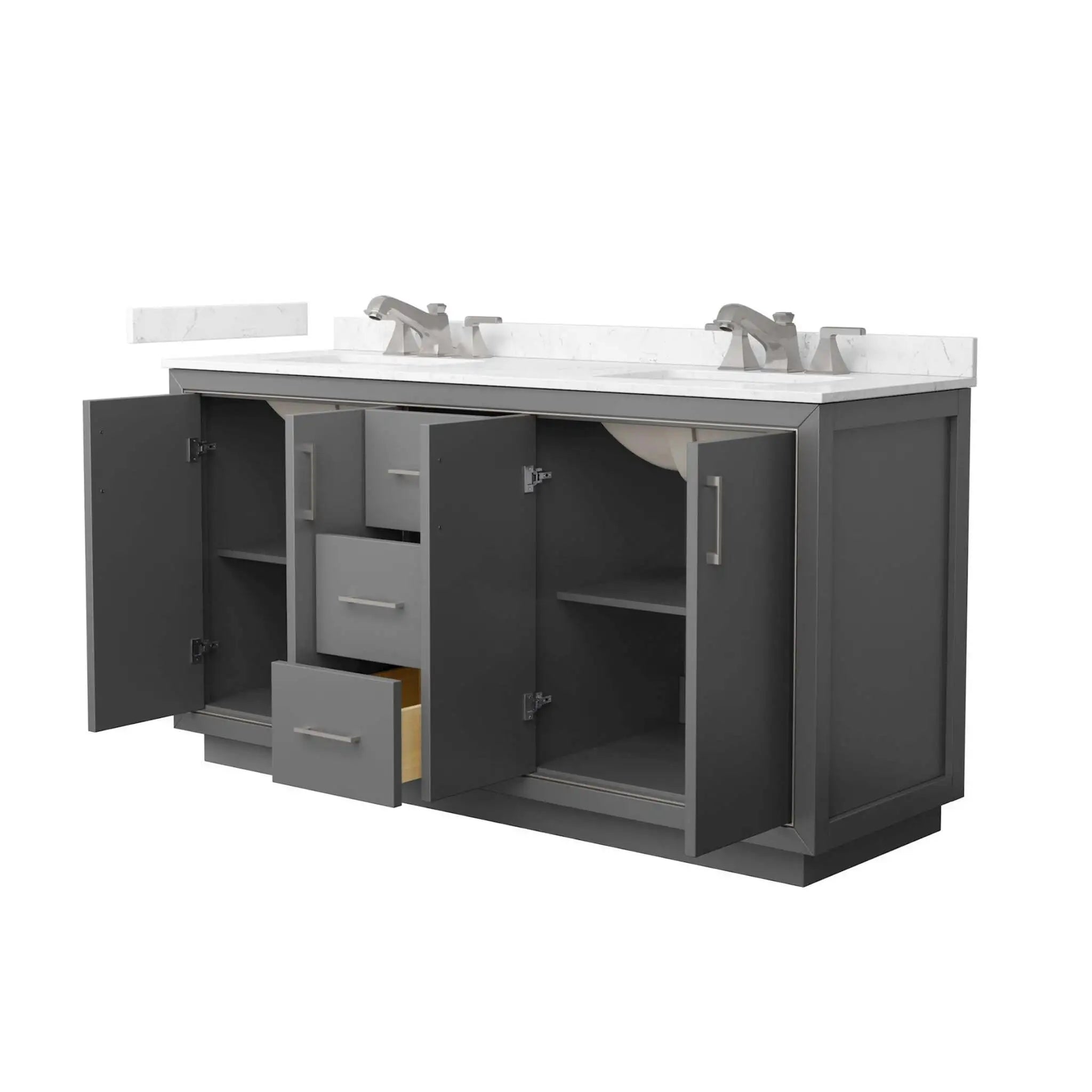66" Icon Double Bathroom Vanity in Dark Gray with Brushed Nickel Trim by Wyndham