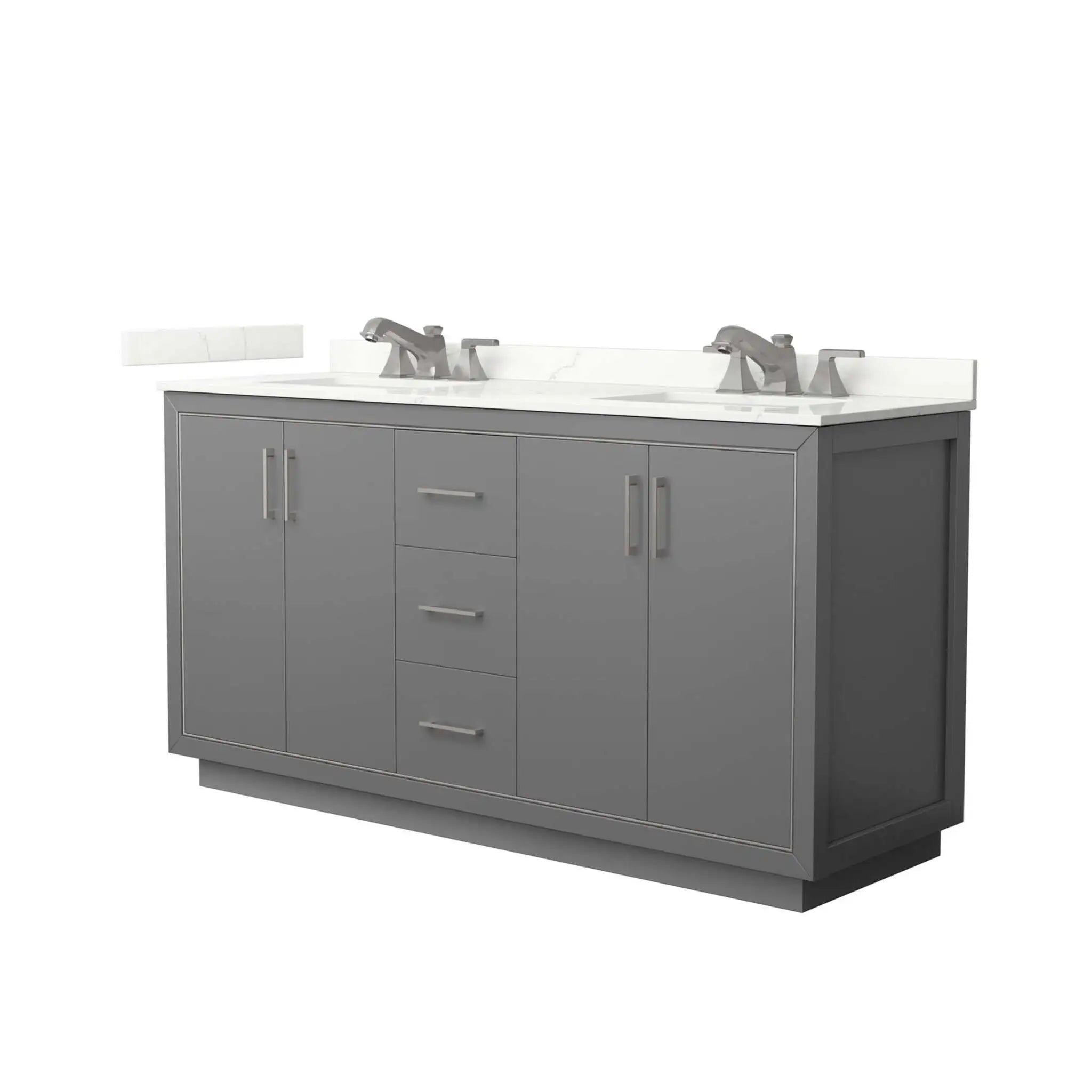66" Icon Double Bathroom Vanity in Dark Gray with Brushed Nickel Trim by Wyndham