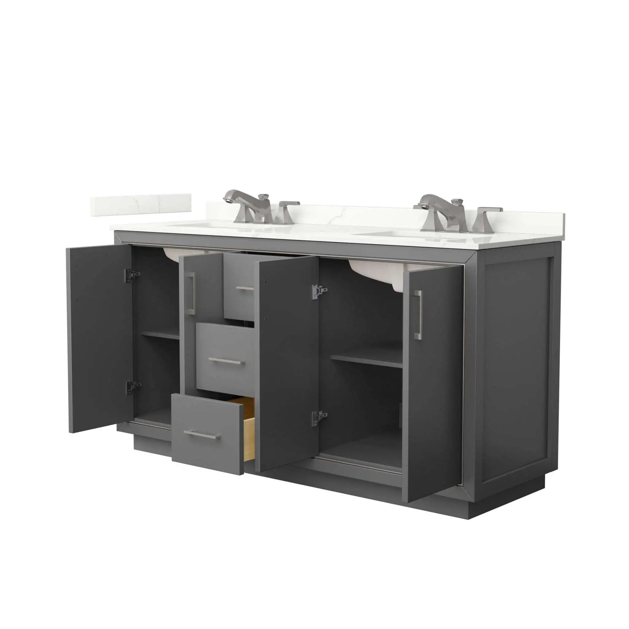 66" Icon Double Bathroom Vanity in Dark Gray with Brushed Nickel Trim by Wyndham