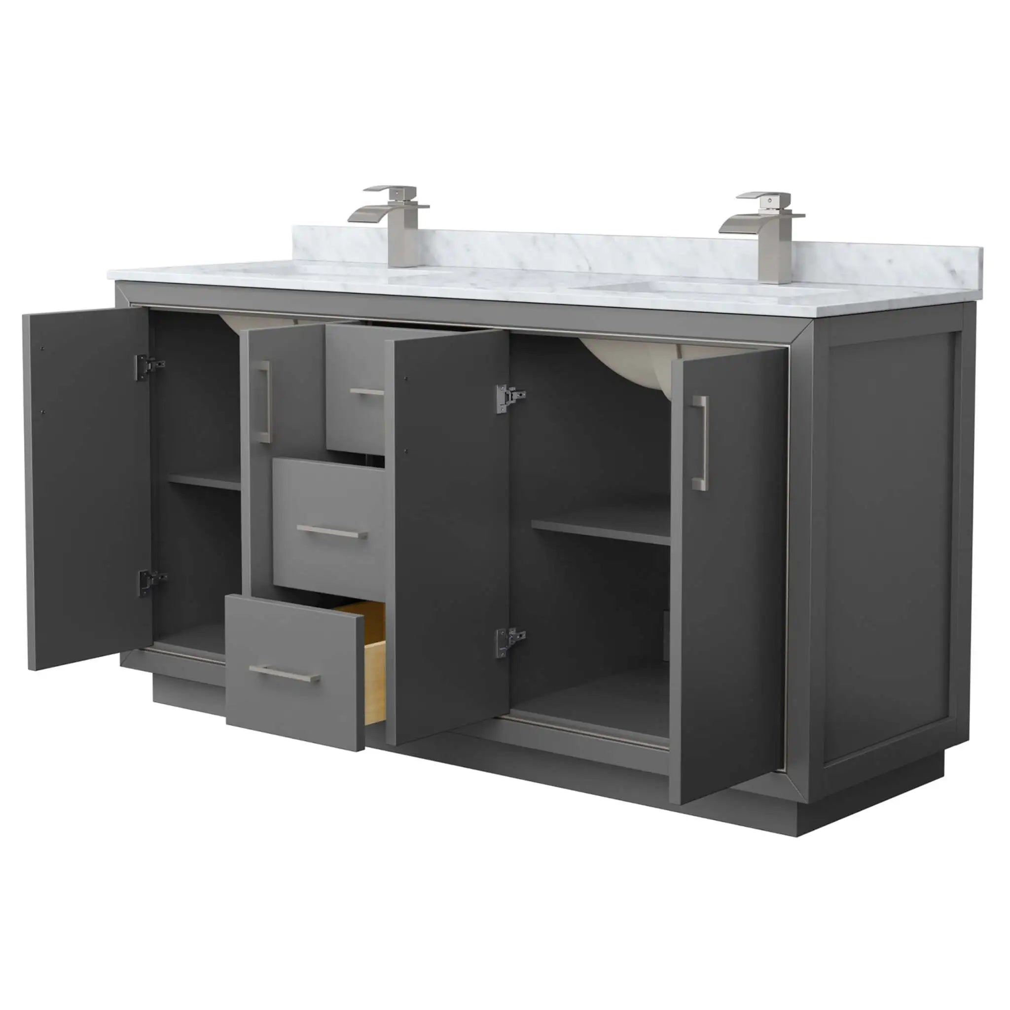 66" Icon Double Bathroom Vanity in Dark Gray with Brushed Nickel Trim by Wyndham