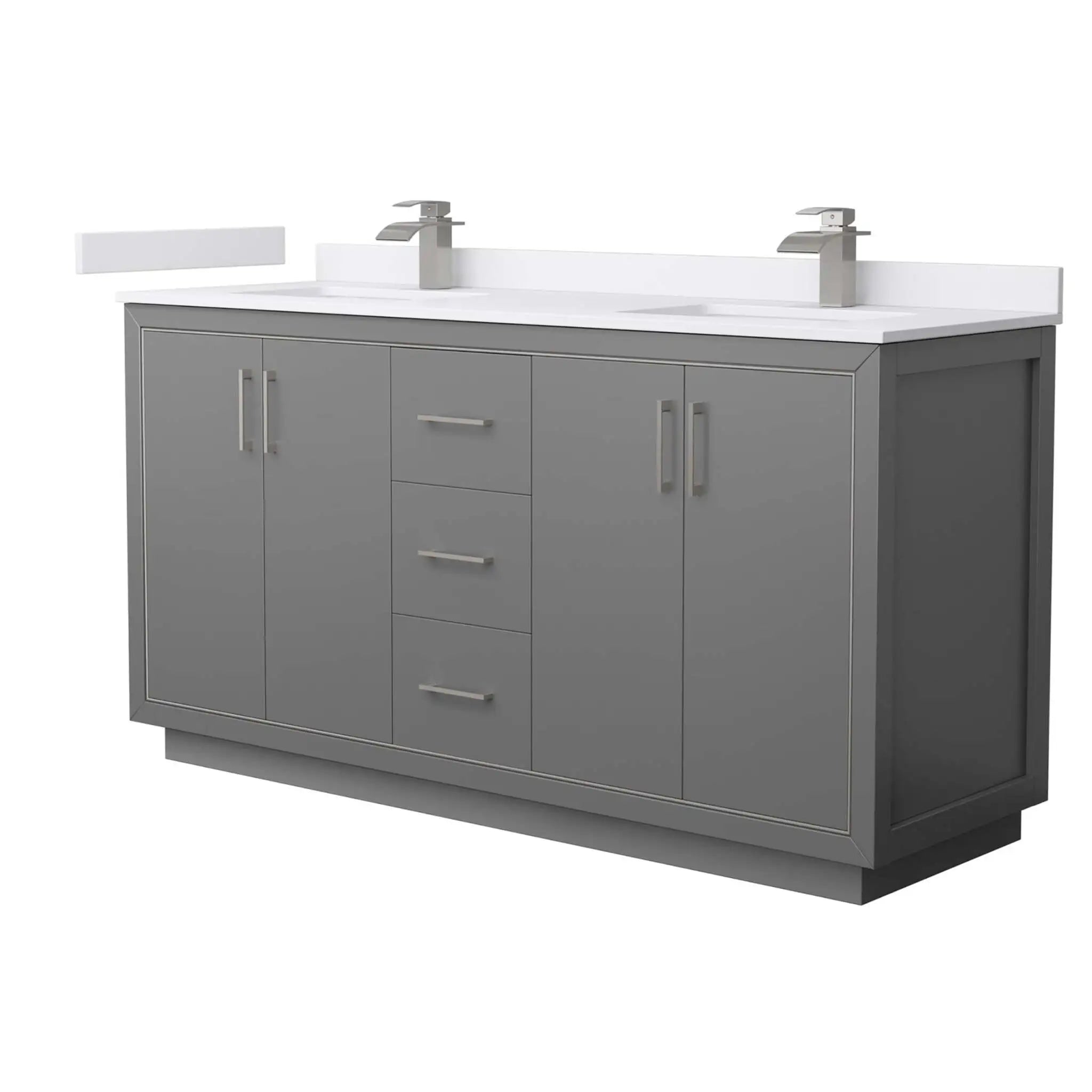 66" Icon Double Bathroom Vanity in Dark Gray with Brushed Nickel Trim by Wyndham