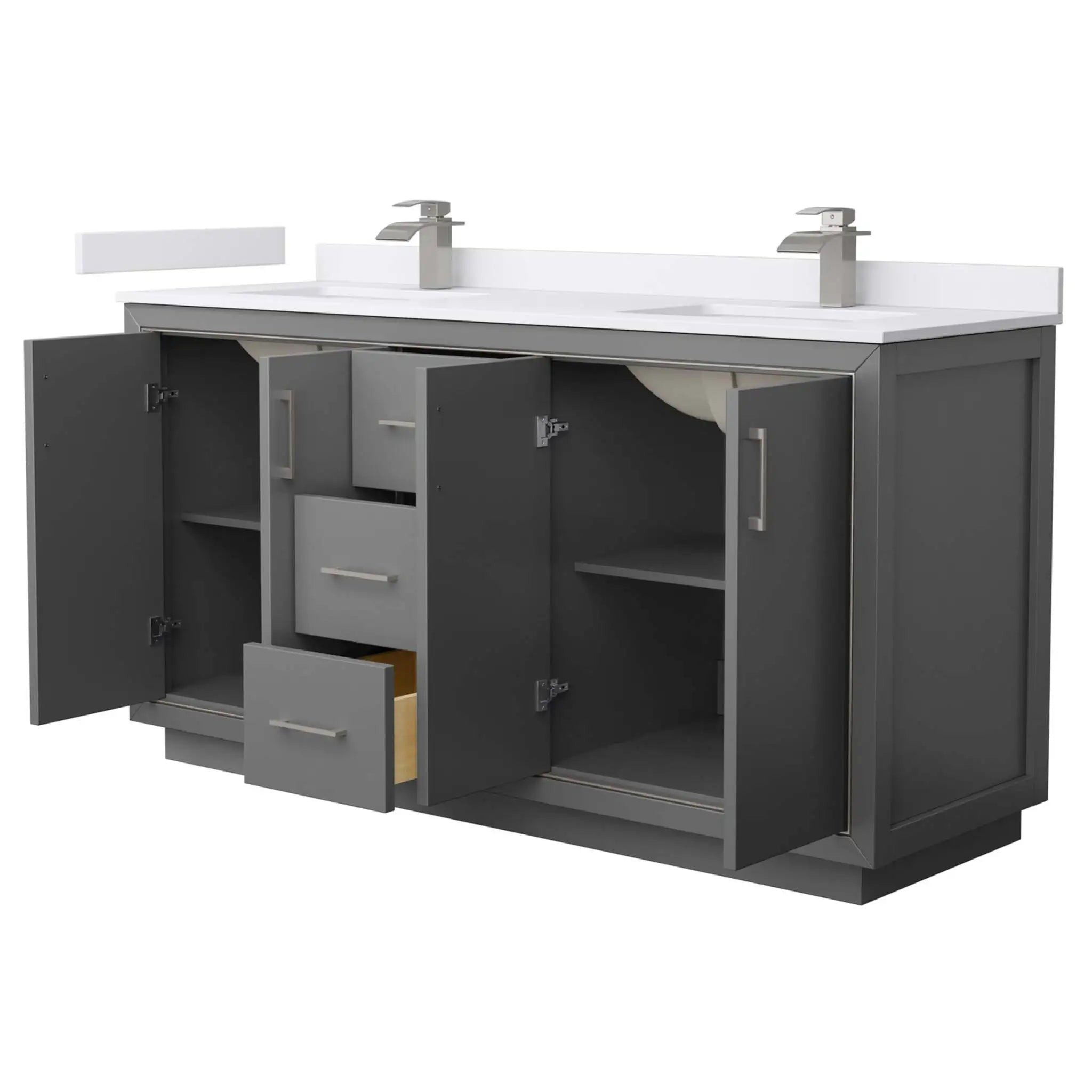 66" Icon Double Bathroom Vanity in Dark Gray with Brushed Nickel Trim by Wyndham
