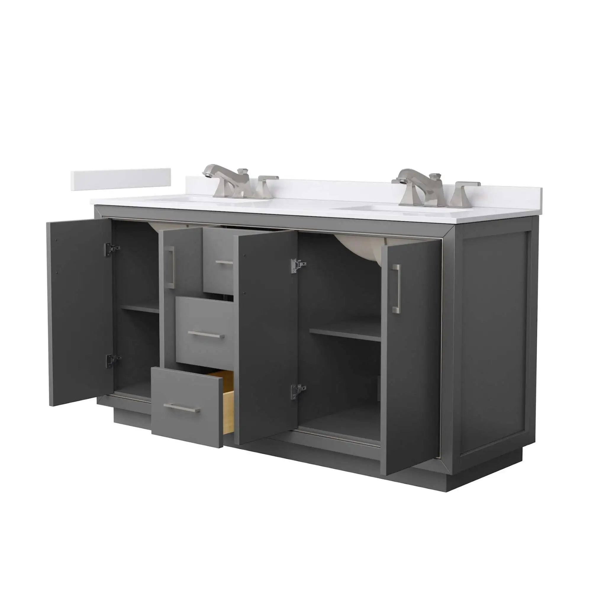 66" Icon Double Bathroom Vanity in Dark Gray with Brushed Nickel Trim by Wyndham