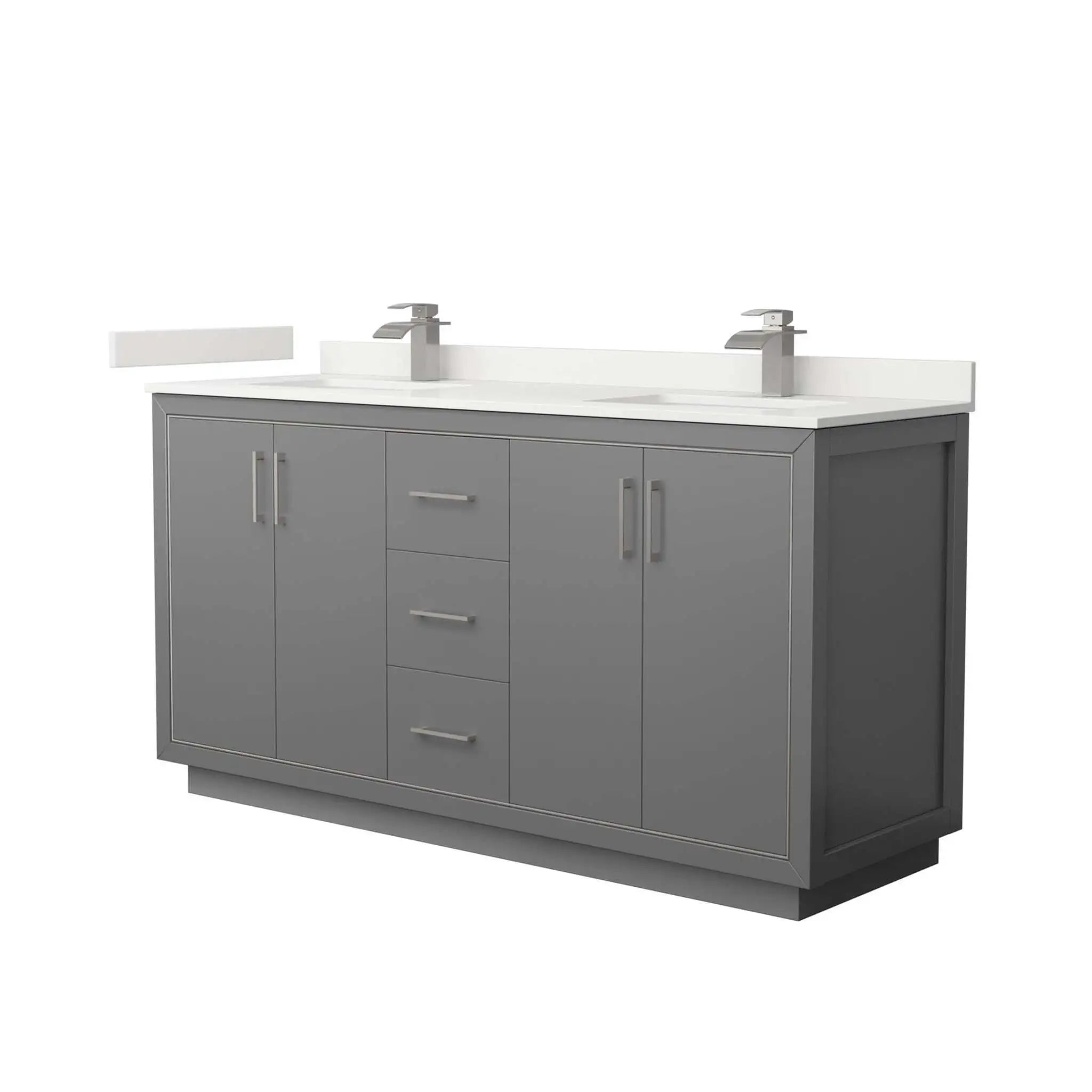66" Icon Double Bathroom Vanity in Dark Gray with Brushed Nickel Trim by Wyndham