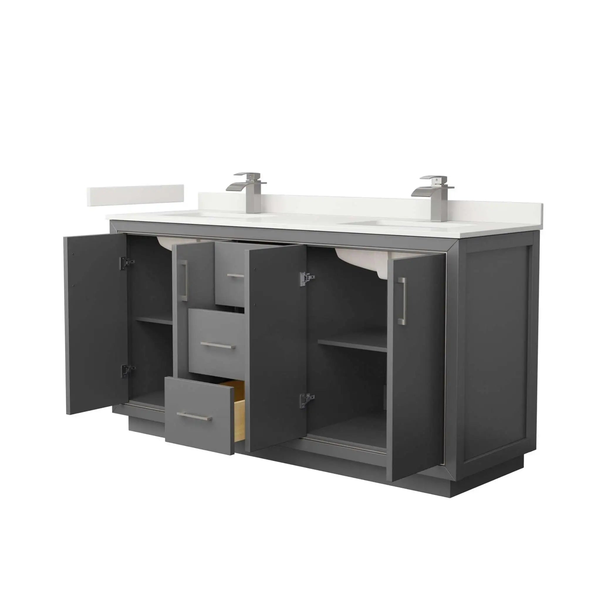 66" Icon Double Bathroom Vanity in Dark Gray with Brushed Nickel Trim by Wyndham