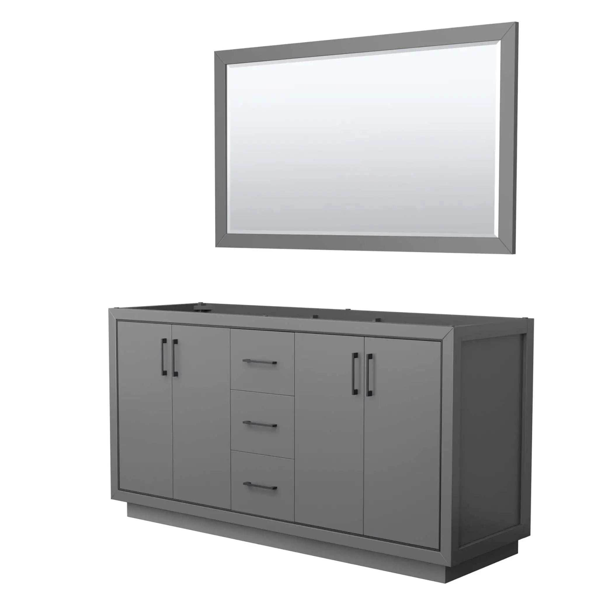 66" Icon Double Bathroom Vanity in Dark Gray with Matte Black Trim & 58" Mirror by Wyndham