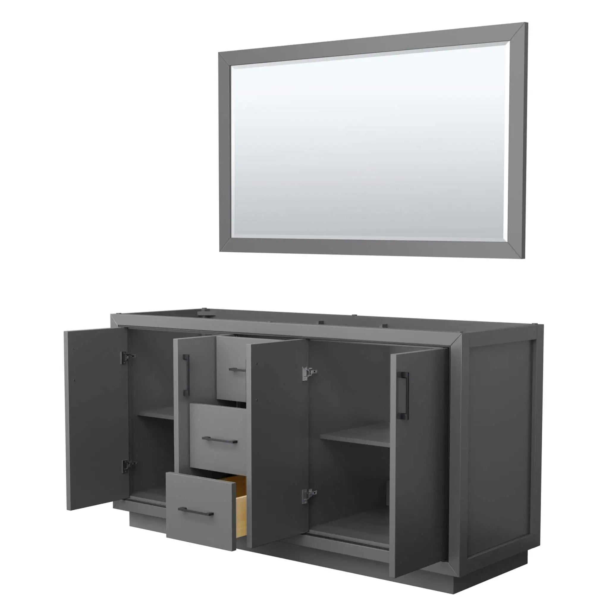 66" Icon Double Bathroom Vanity in Dark Gray with Matte Black Trim & 58" Mirror by Wyndham