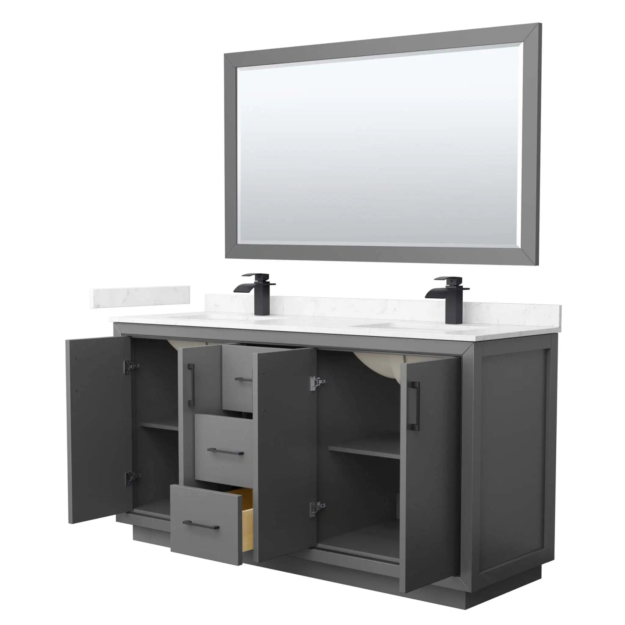 66" Icon Double Bathroom Vanity in Dark Gray with Matte Black Trim & 58" Mirror by Wyndham