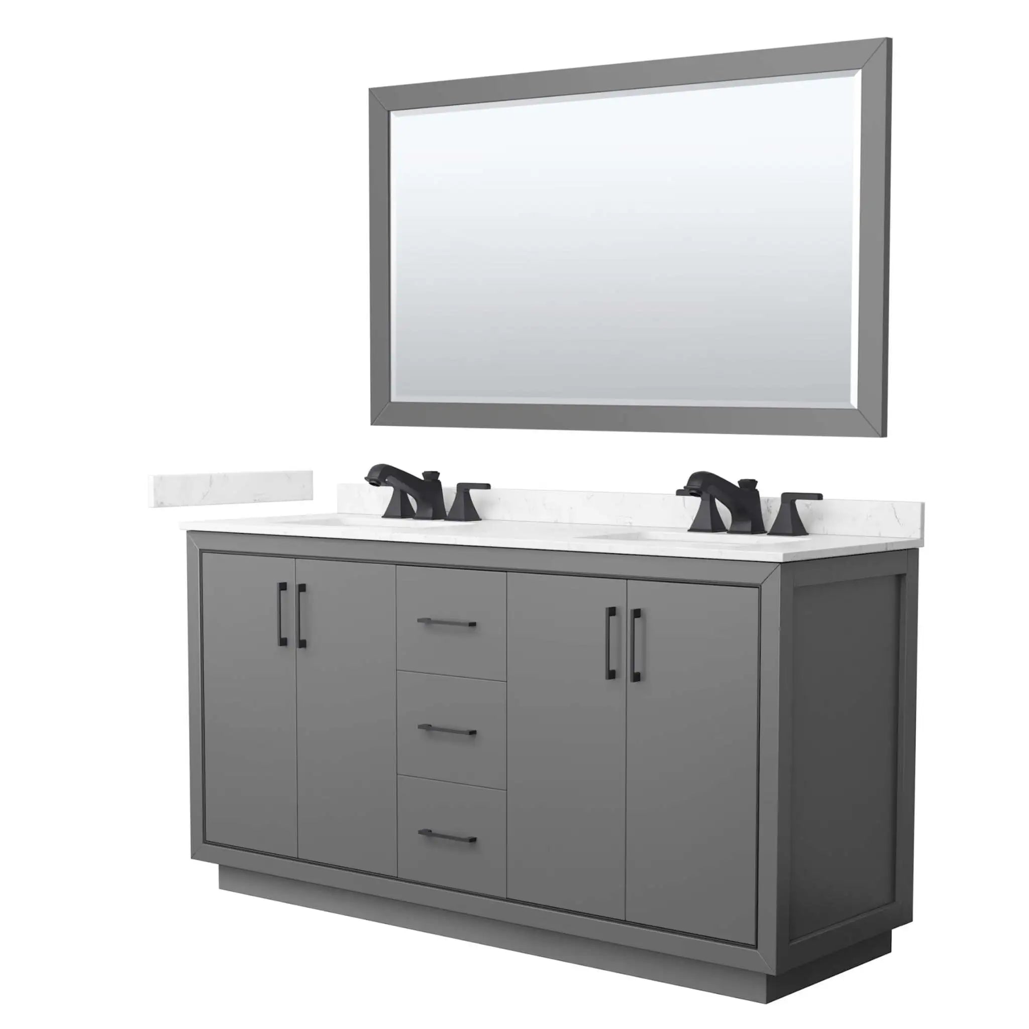 66" Icon Double Bathroom Vanity in Dark Gray with Matte Black Trim & 58" Mirror by Wyndham