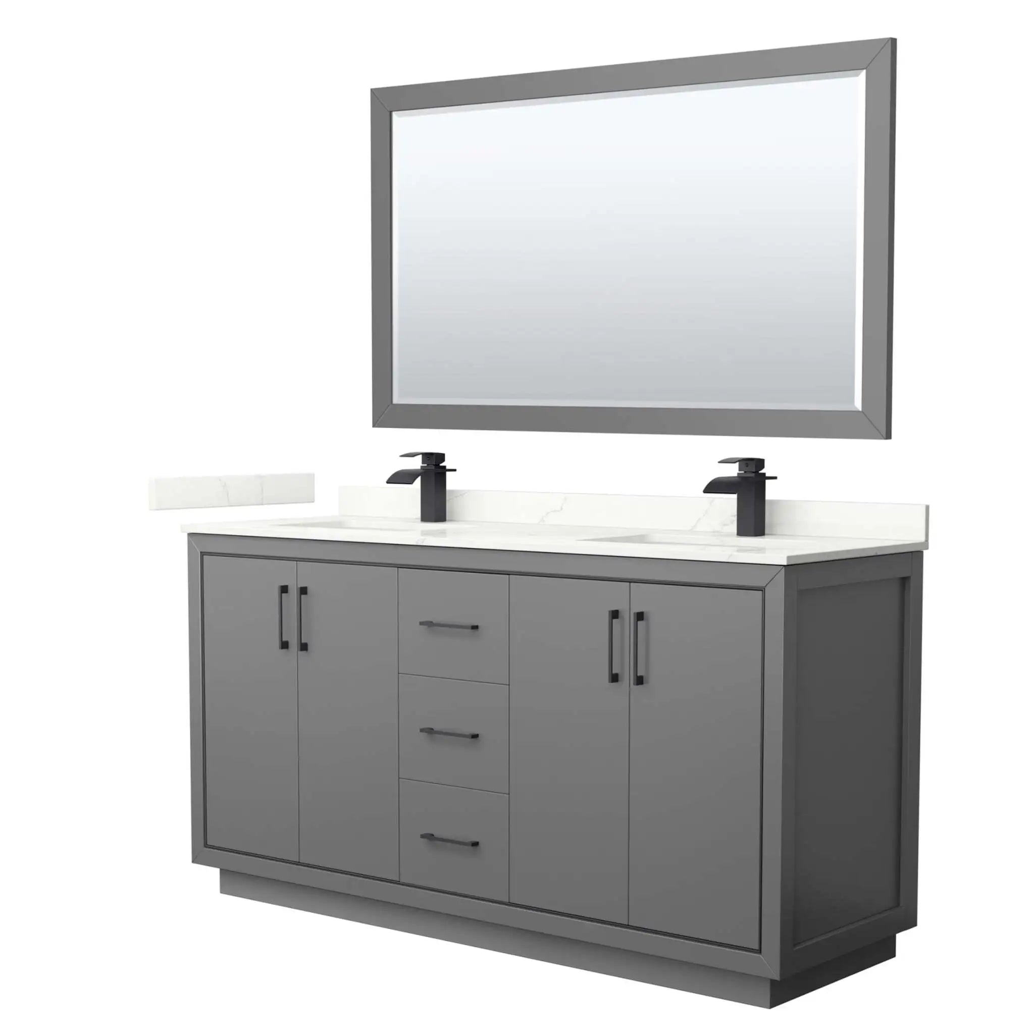 66" Icon Double Bathroom Vanity in Dark Gray with Matte Black Trim & 58" Mirror by Wyndham