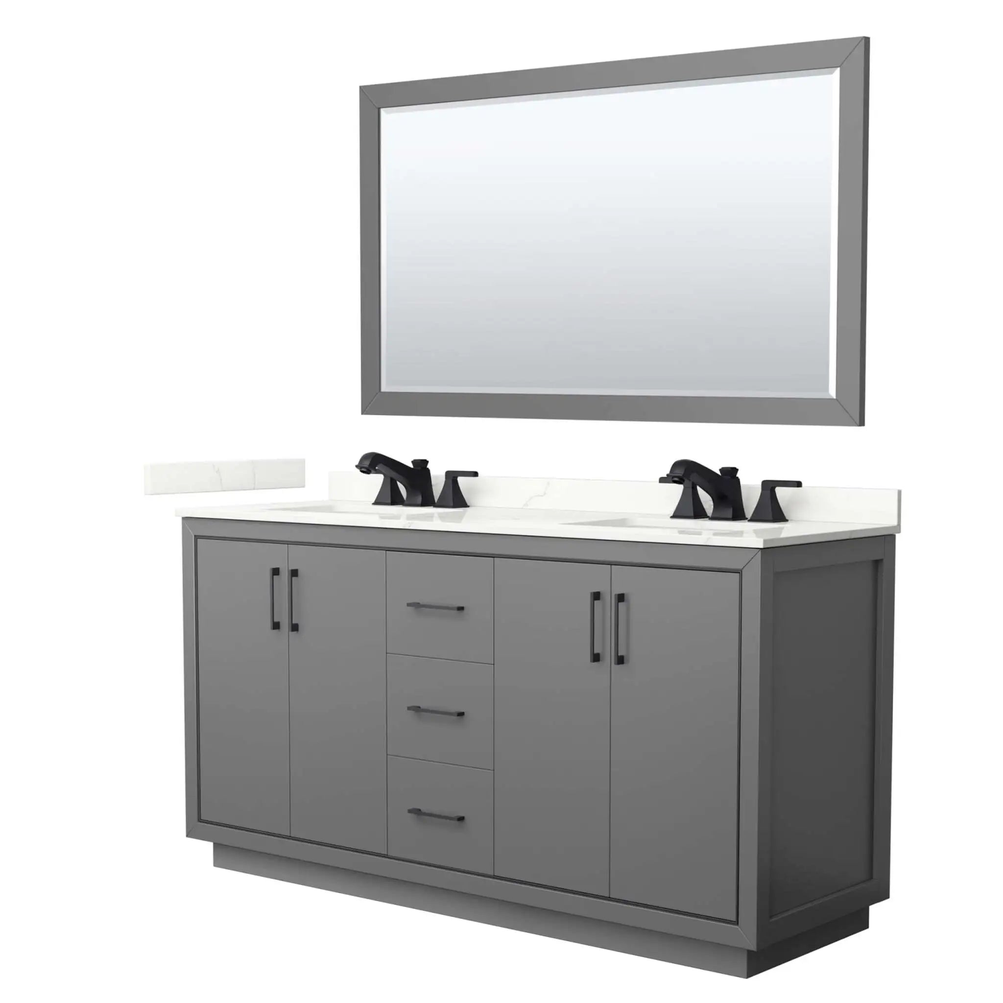 66" Icon Double Bathroom Vanity in Dark Gray with Matte Black Trim & 58" Mirror by Wyndham