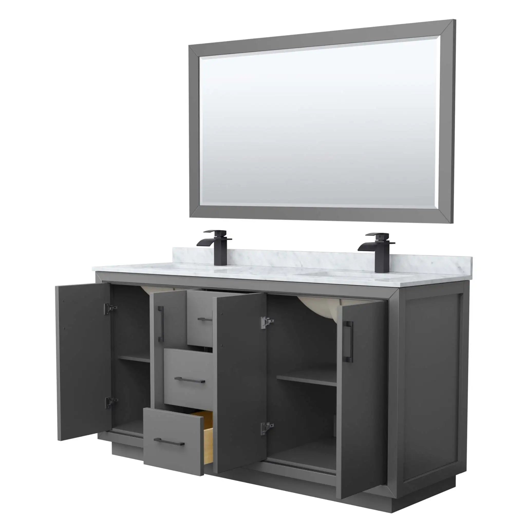 66" Icon Double Bathroom Vanity in Dark Gray with Matte Black Trim & 58" Mirror by Wyndham