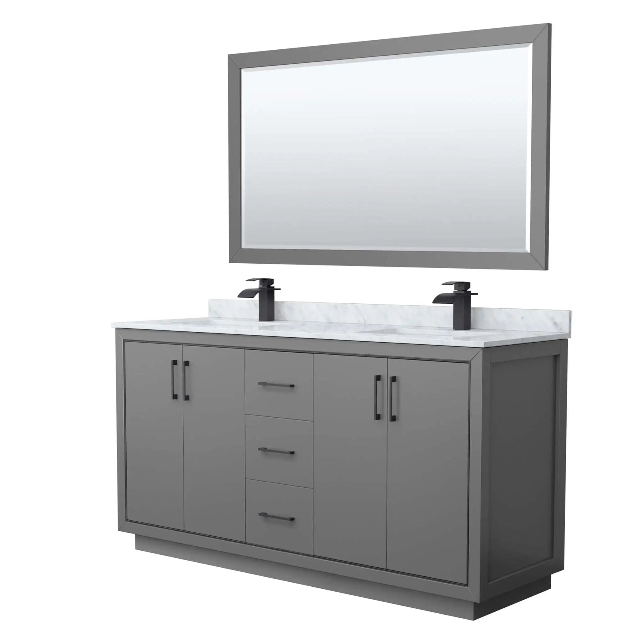 66" Icon Double Bathroom Vanity in Dark Gray with Matte Black Trim & 58" Mirror by Wyndham