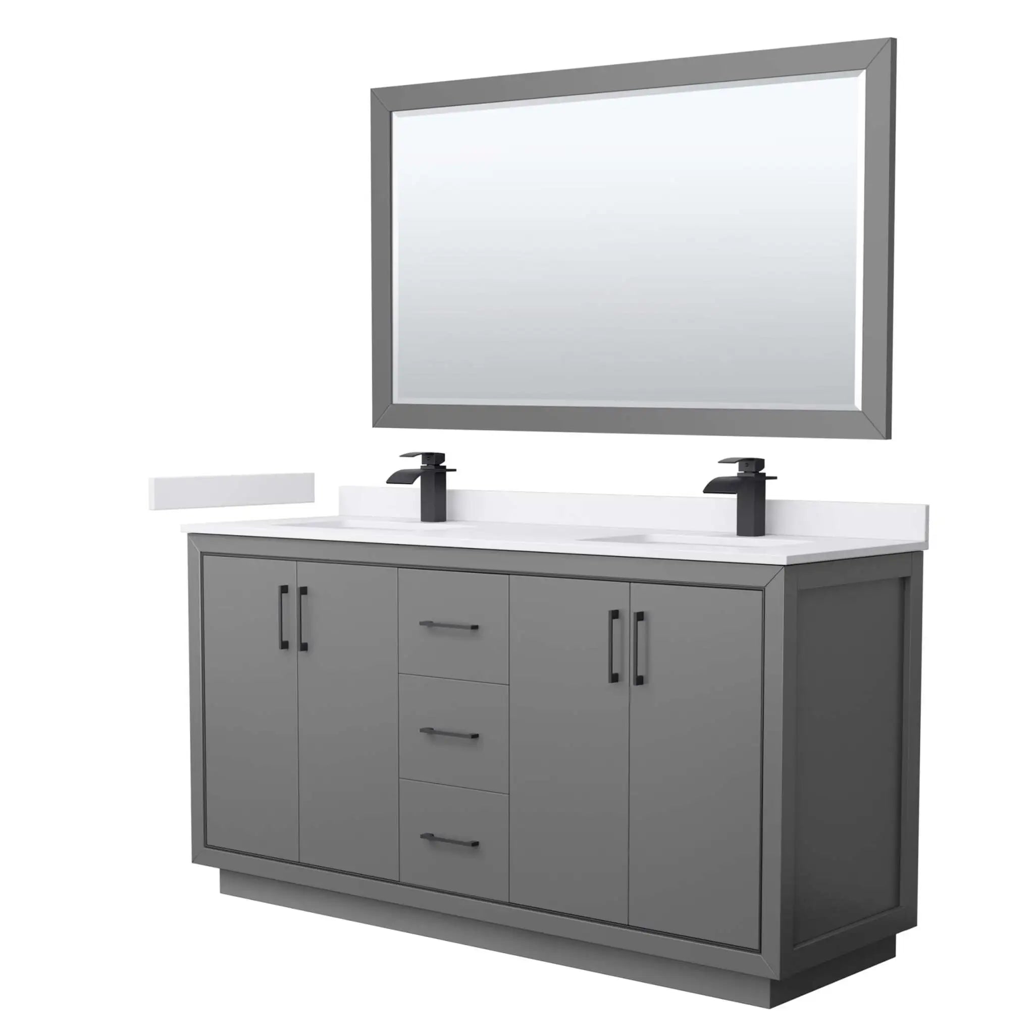 66" Icon Double Bathroom Vanity in Dark Gray with Matte Black Trim & 58" Mirror by Wyndham