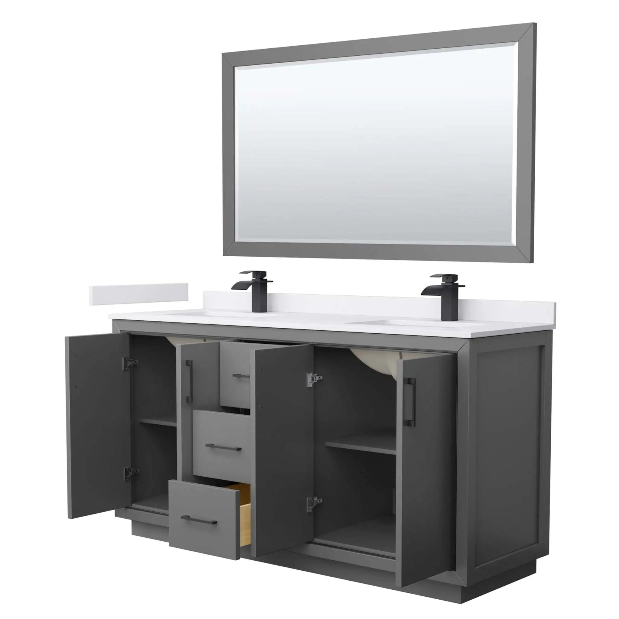 66" Icon Double Bathroom Vanity in Dark Gray with Matte Black Trim & 58" Mirror by Wyndham