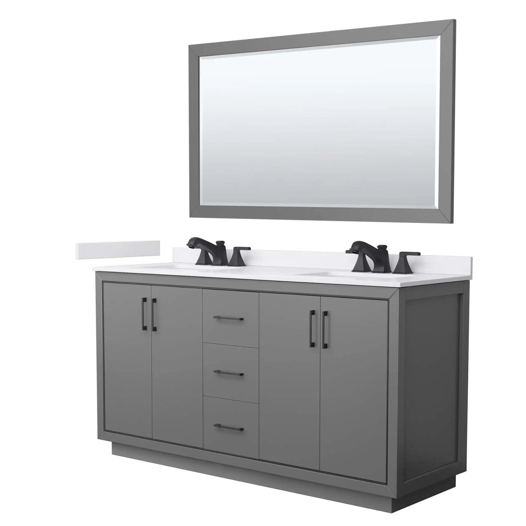 66" Icon Double Bathroom Vanity in Dark Gray with Matte Black Trim & 58" Mirror by Wyndham