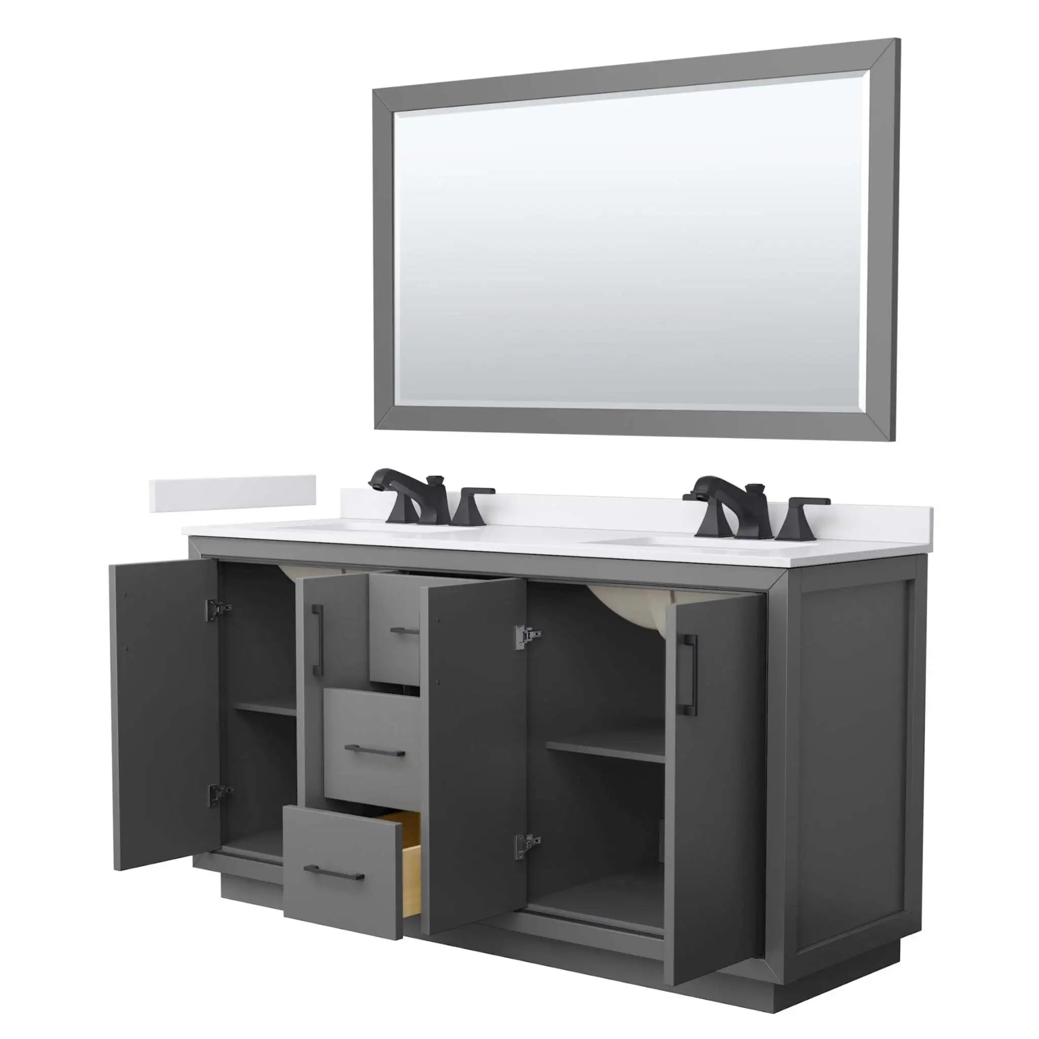 66" Icon Double Bathroom Vanity in Dark Gray with Matte Black Trim & 58" Mirror by Wyndham