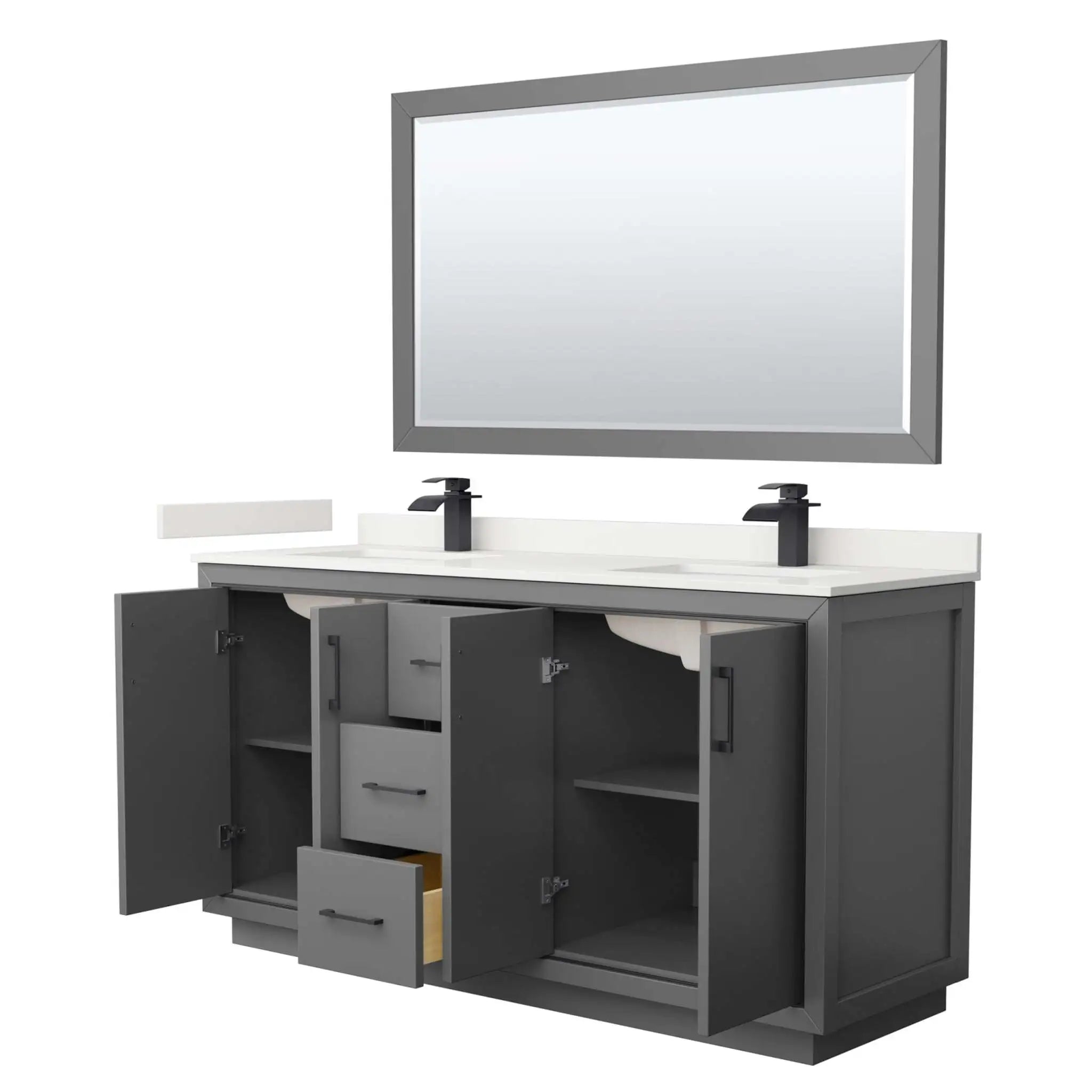 66" Icon Double Bathroom Vanity in Dark Gray with Matte Black Trim & 58" Mirror by Wyndham