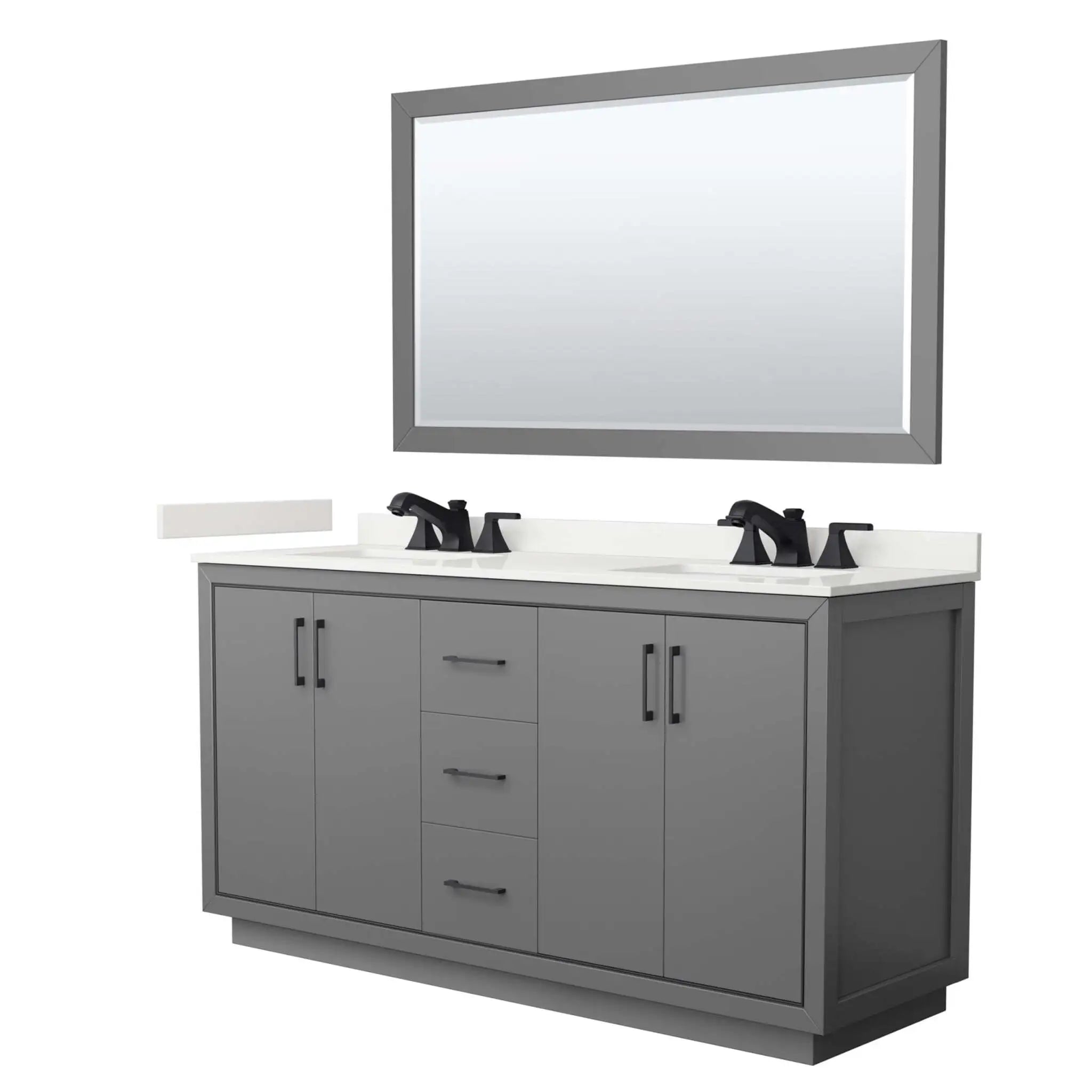 66" Icon Double Bathroom Vanity in Dark Gray with Matte Black Trim & 58" Mirror by Wyndham