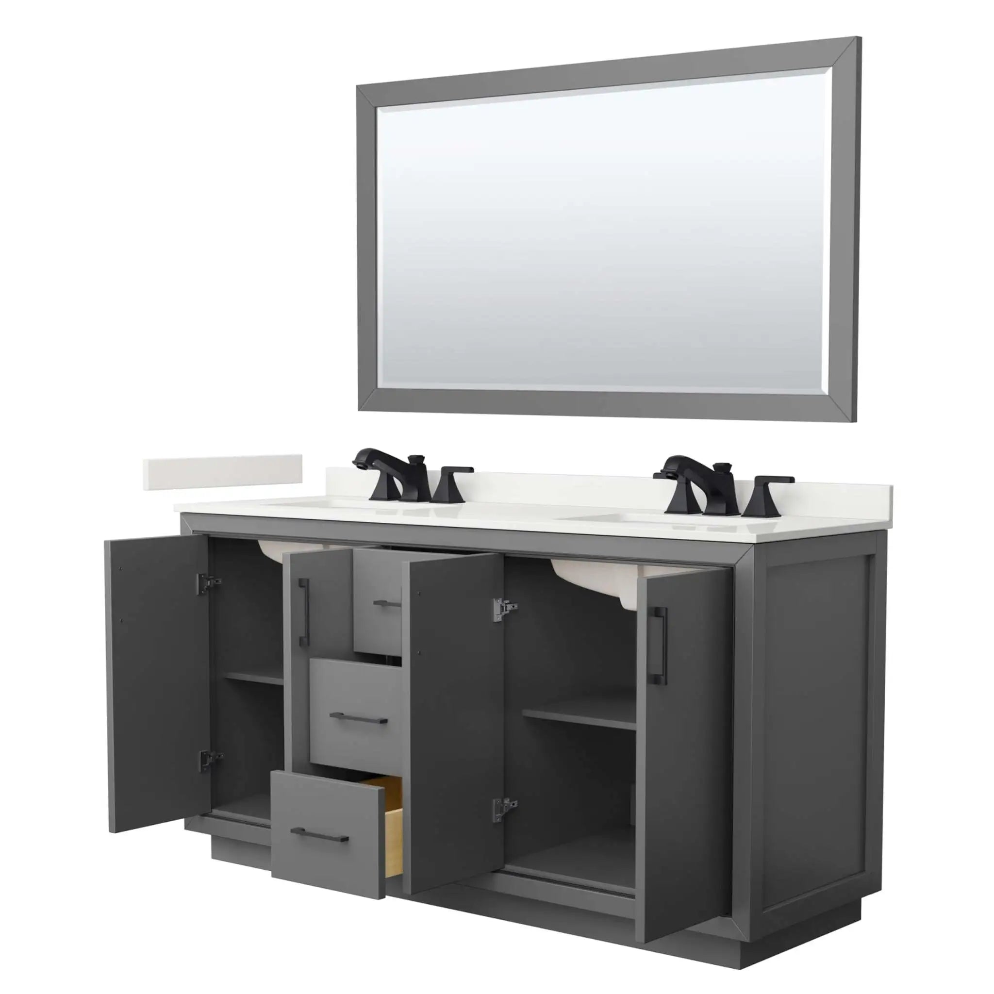 66" Icon Double Bathroom Vanity in Dark Gray with Matte Black Trim & 58" Mirror by Wyndham