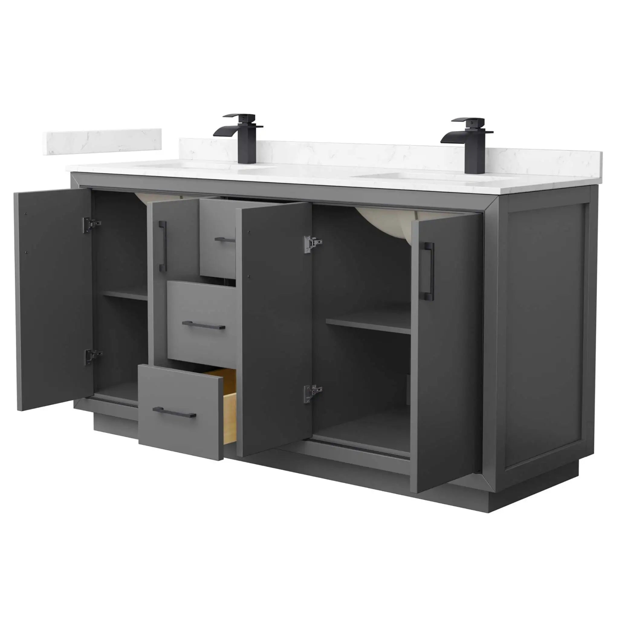 66" Icon Double Bathroom Vanity in Dark Gray with Matte Black Trim by Wyndham