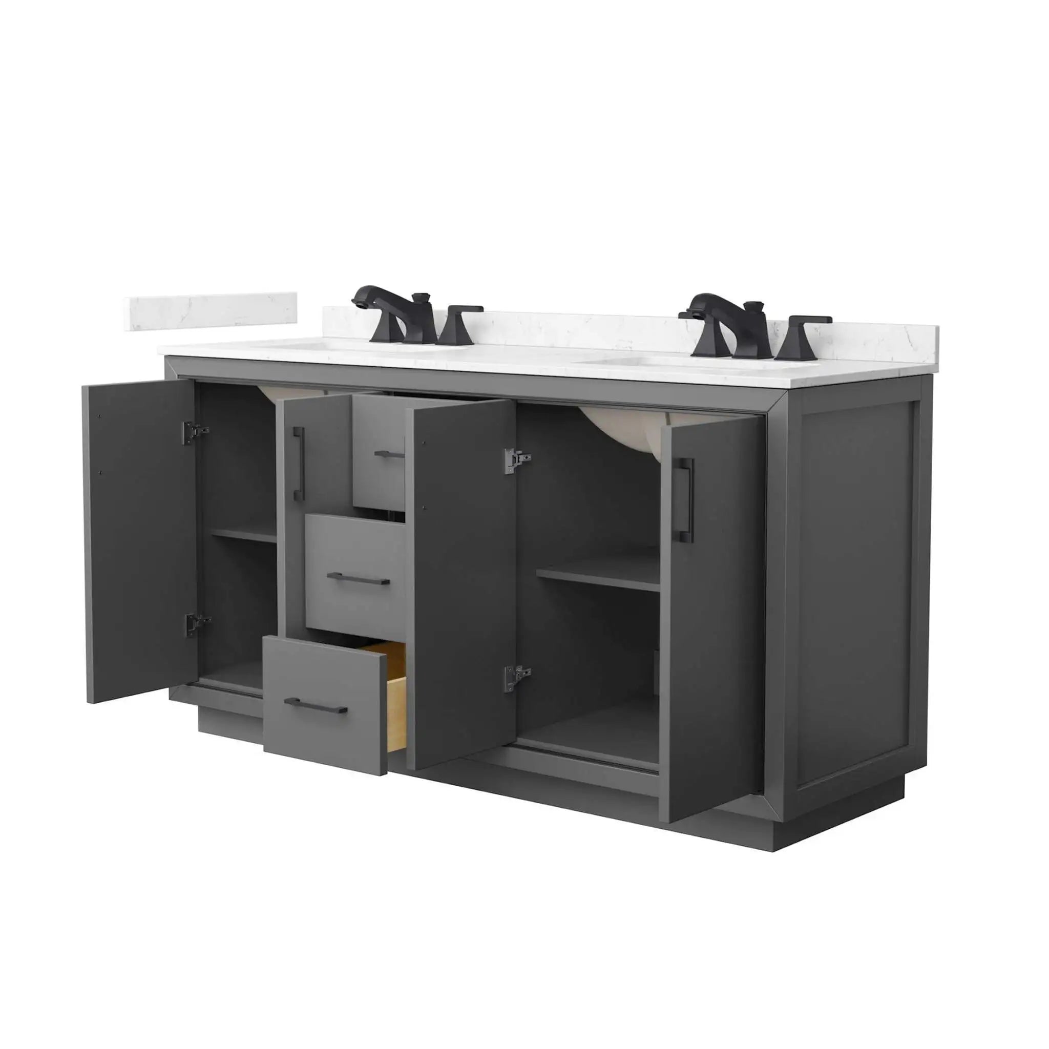 66" Icon Double Bathroom Vanity in Dark Gray with Matte Black Trim by Wyndham
