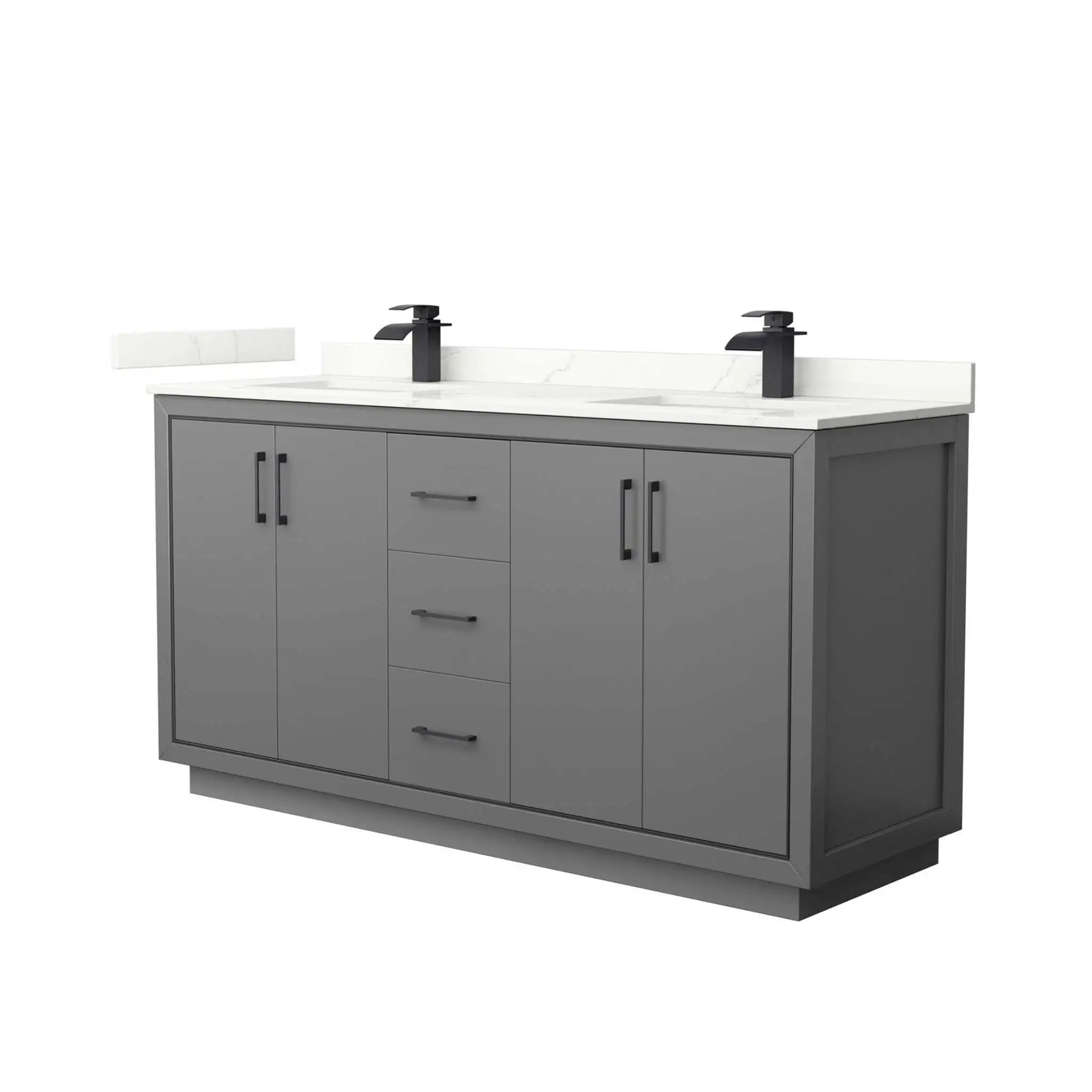 66" Icon Double Bathroom Vanity in Dark Gray with Matte Black Trim by Wyndham