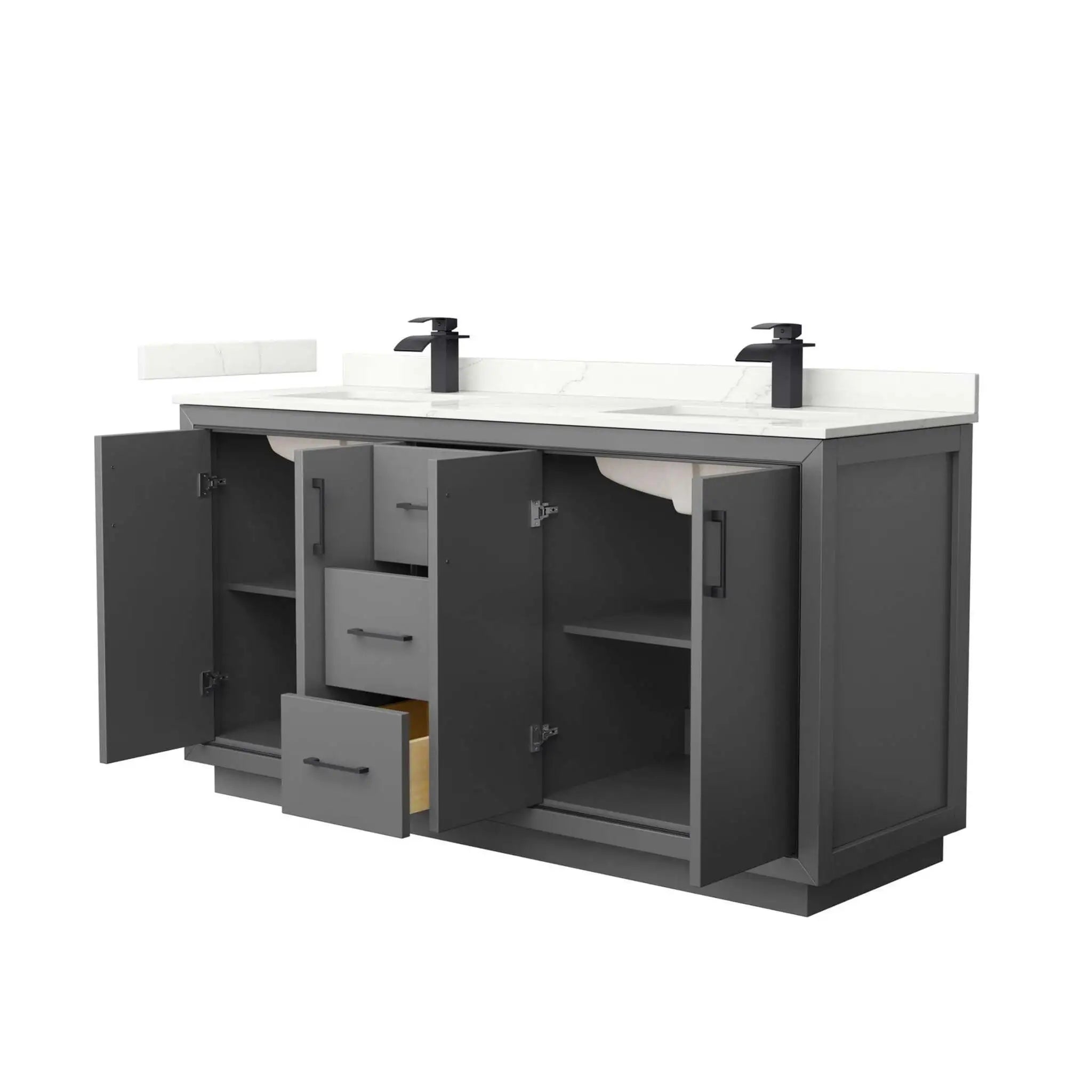 66" Icon Double Bathroom Vanity in Dark Gray with Matte Black Trim by Wyndham