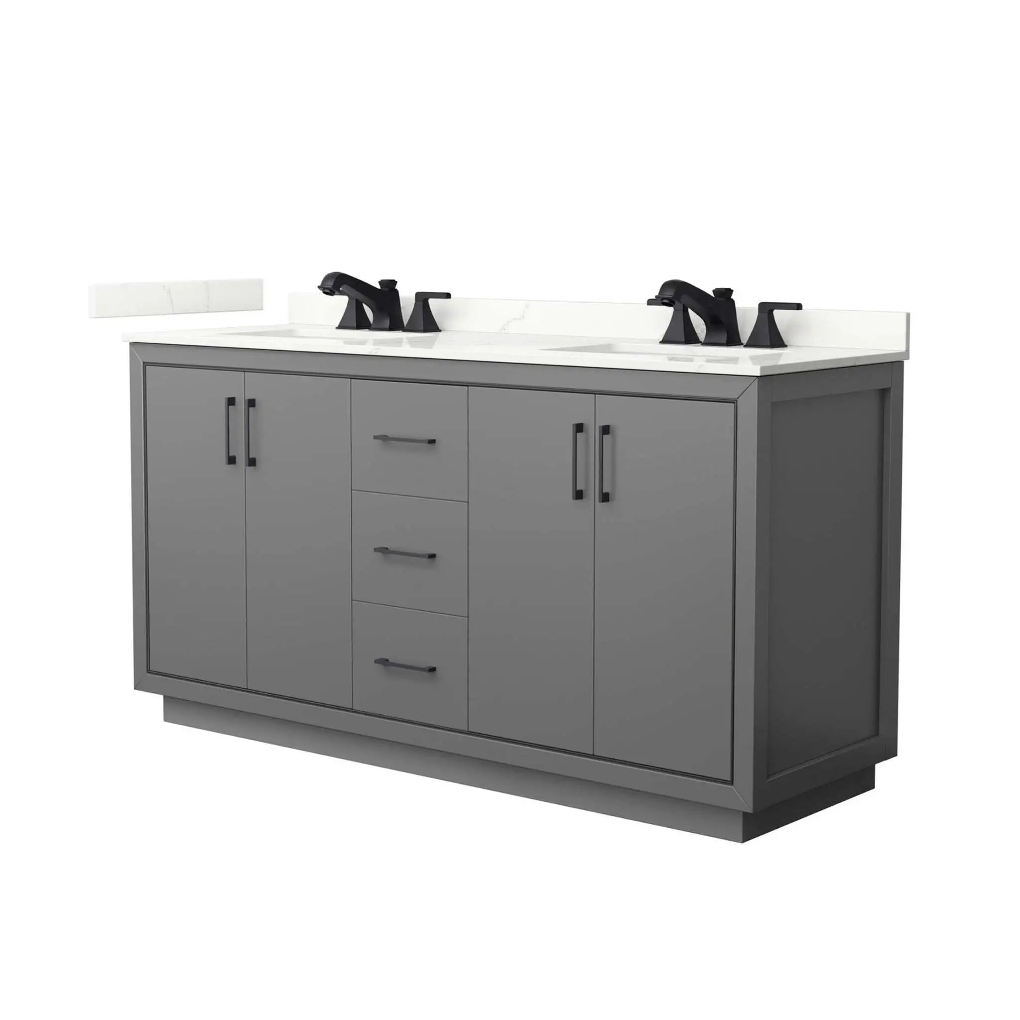 66" Icon Double Bathroom Vanity in Dark Gray with Matte Black Trim by Wyndham