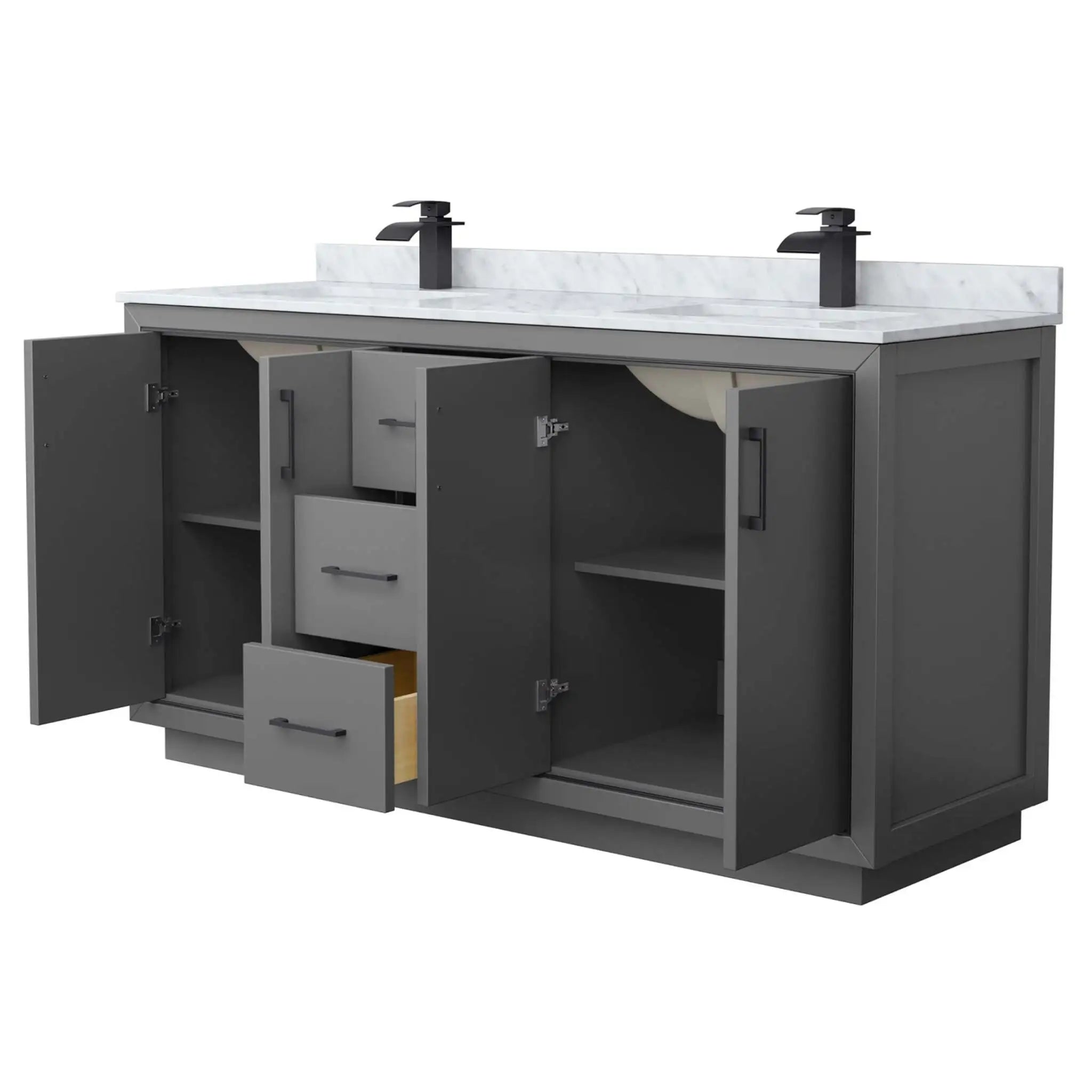 66" Icon Double Bathroom Vanity in Dark Gray with Matte Black Trim by Wyndham