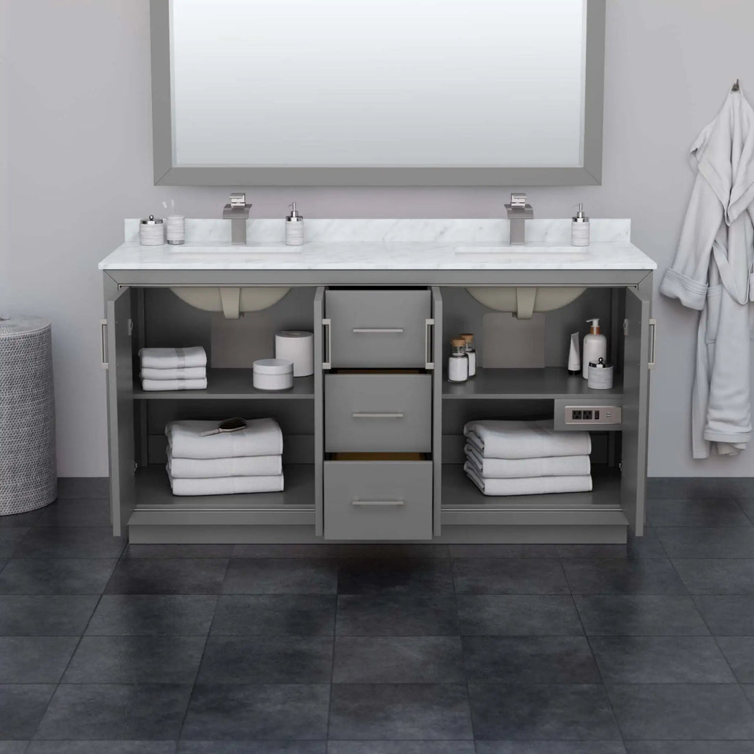 66" Icon Double Bathroom Vanity in Dark Gray with Matte Black Trim by Wyndham
