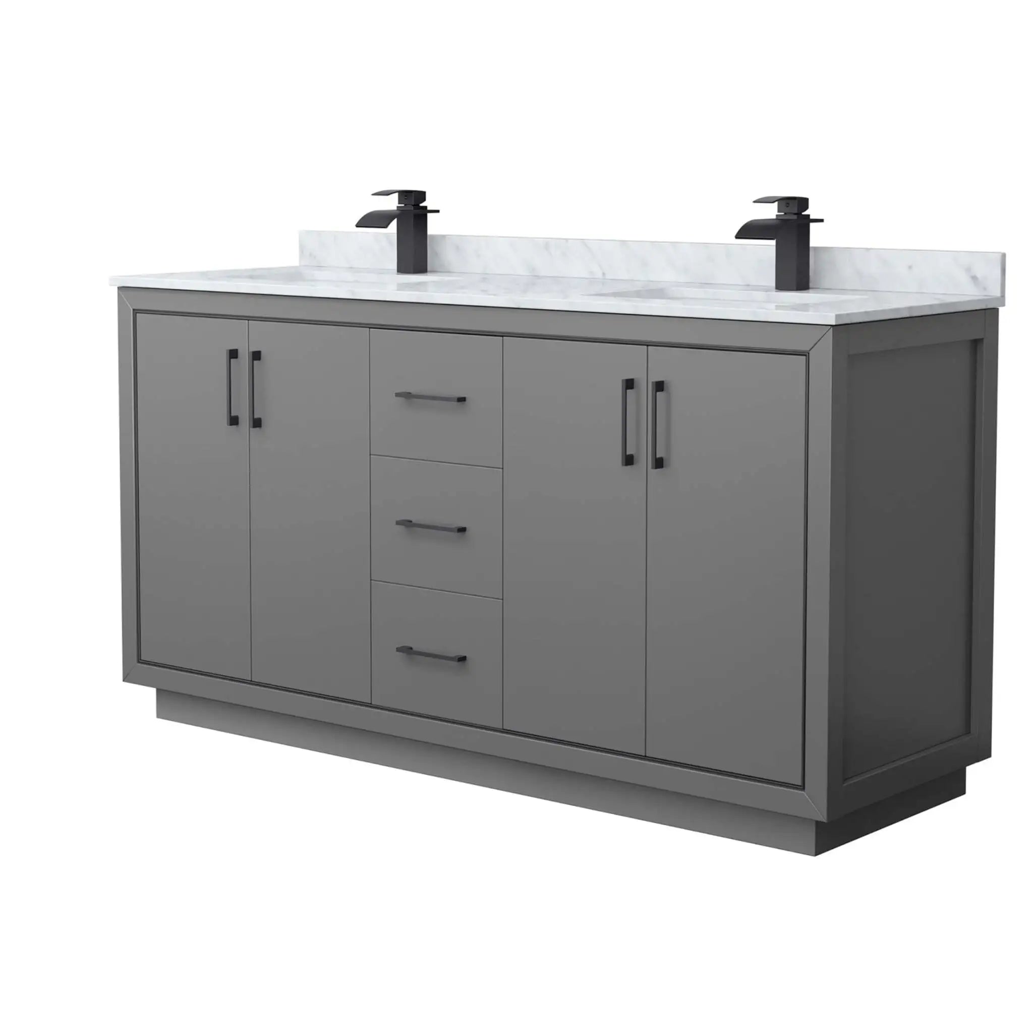 66" Icon Double Bathroom Vanity in Dark Gray with Matte Black Trim by Wyndham