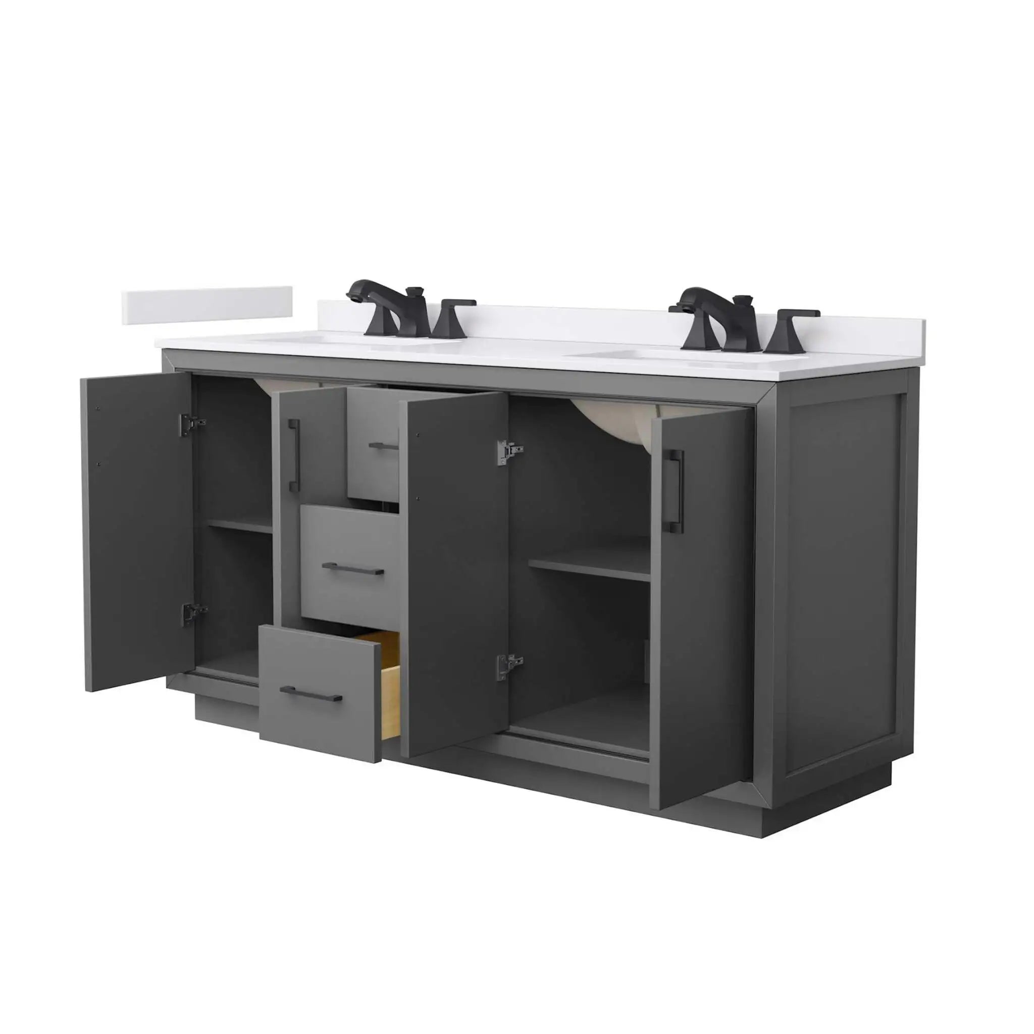 66" Icon Double Bathroom Vanity in Dark Gray with Matte Black Trim by Wyndham