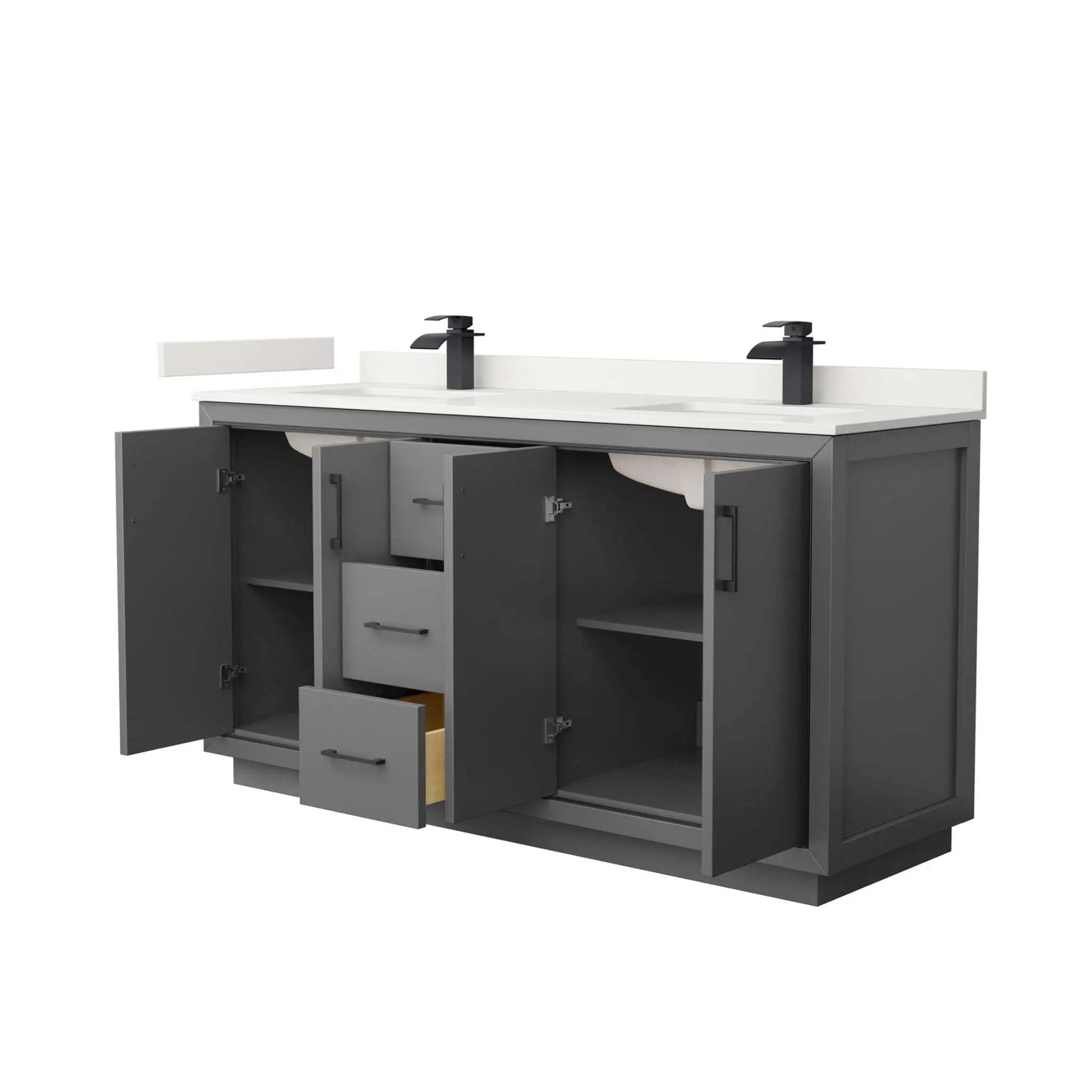 66" Icon Double Bathroom Vanity in Dark Gray with Matte Black Trim by Wyndham