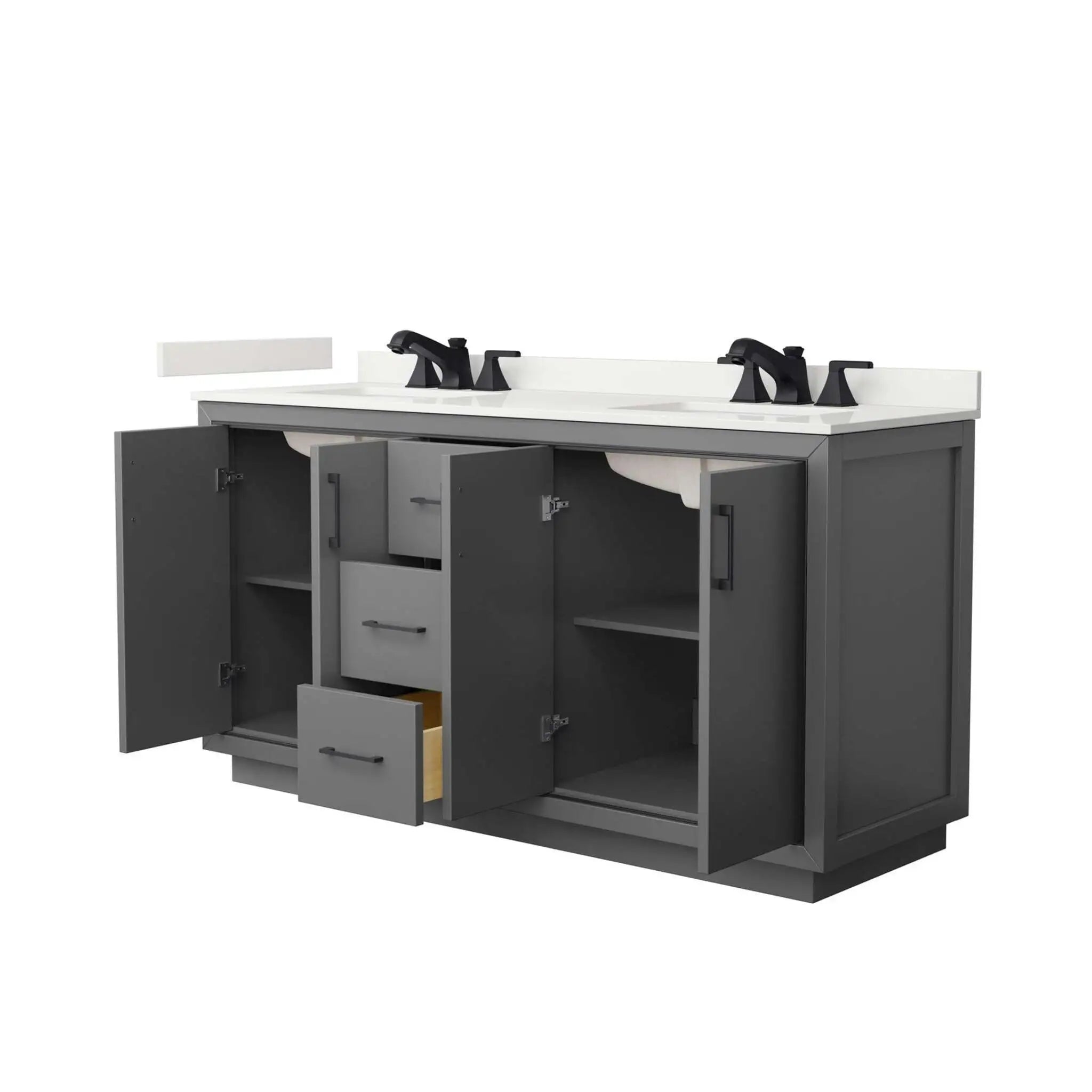 66" Icon Double Bathroom Vanity in Dark Gray with Matte Black Trim by Wyndham