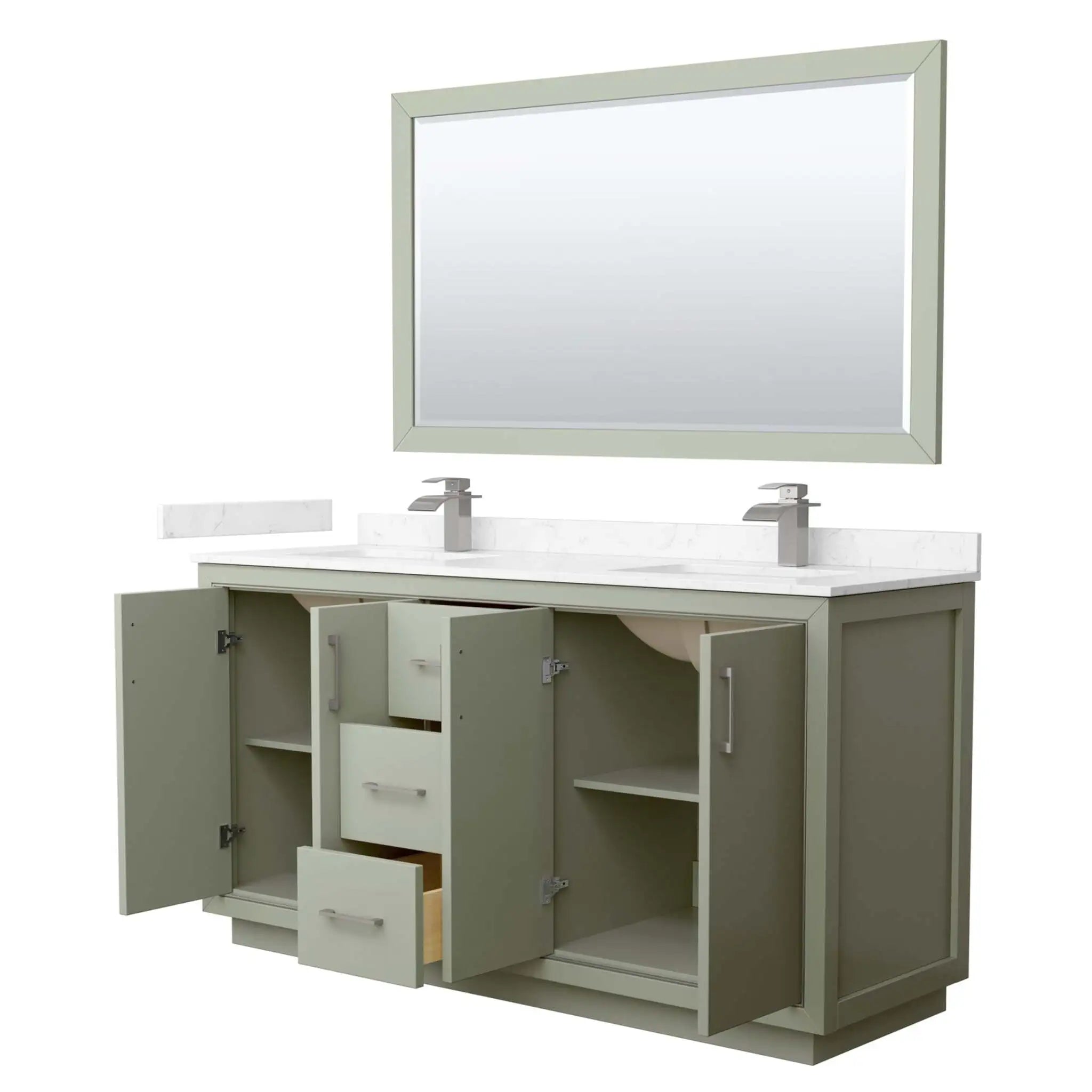 66" Icon Double Bathroom Vanity in Light Green with Brushed Nickel Trim & 58" Mirror by Wyndham