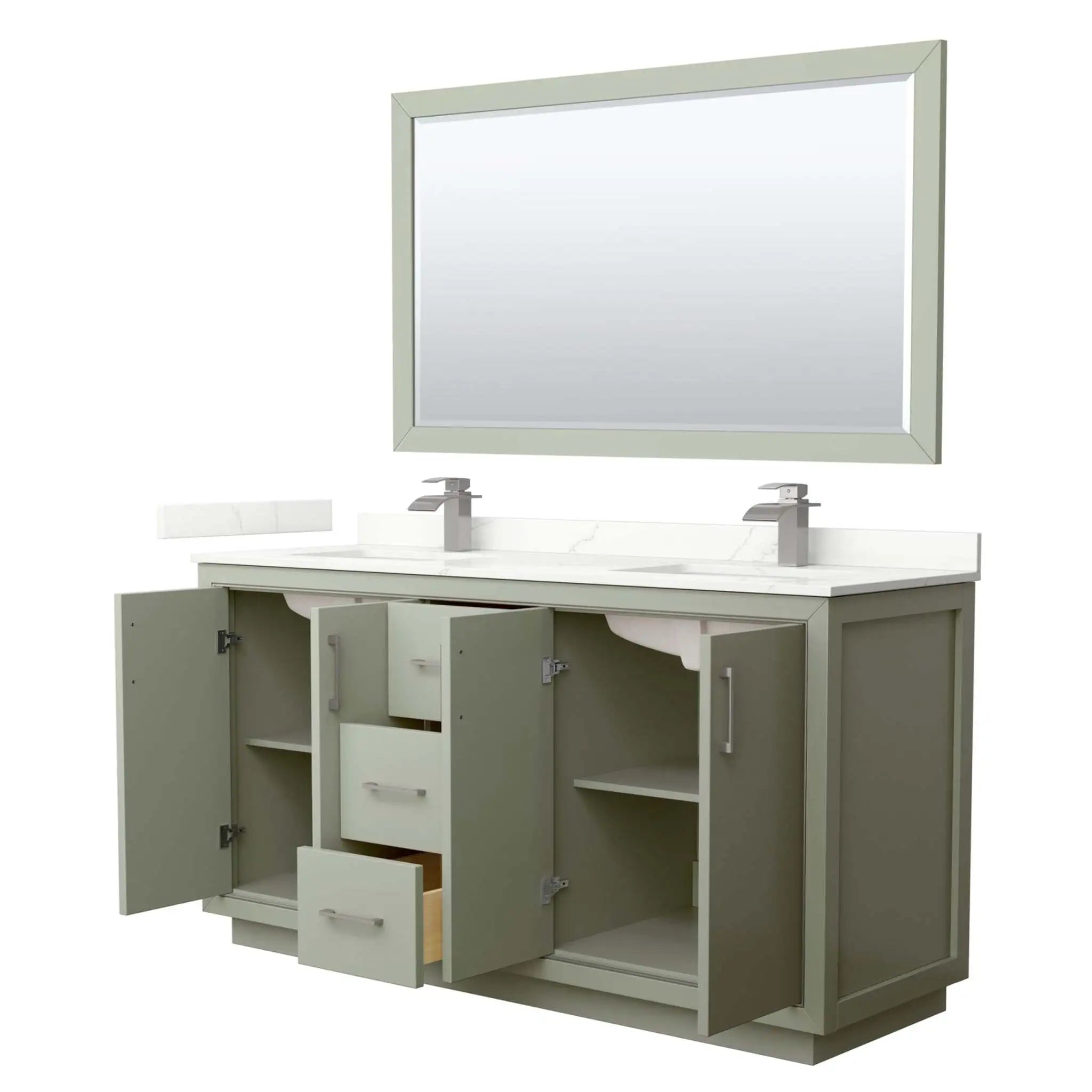 66" Icon Double Bathroom Vanity in Light Green with Brushed Nickel Trim & 58" Mirror by Wyndham