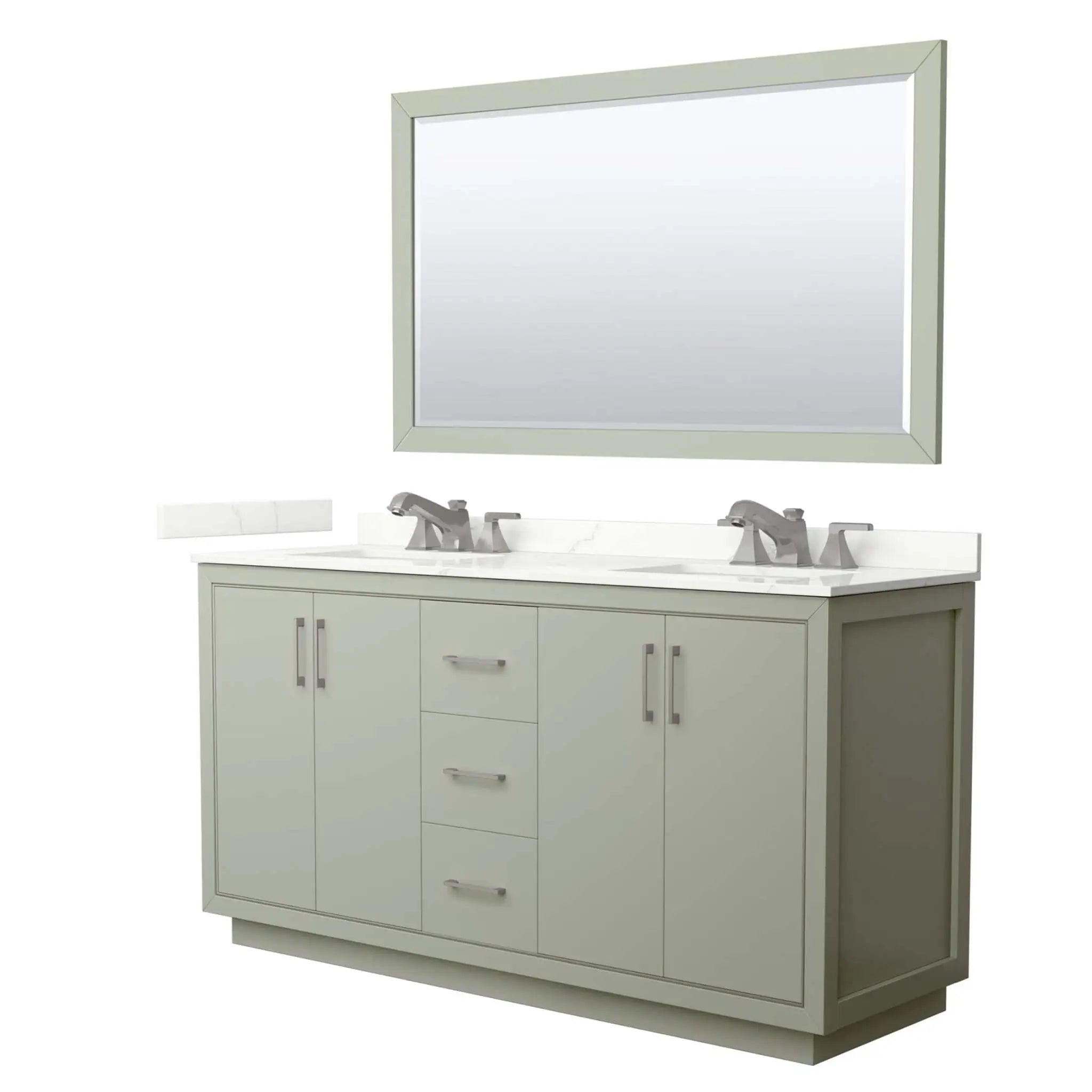66" Icon Double Bathroom Vanity in Light Green with Brushed Nickel Trim & 58" Mirror by Wyndham