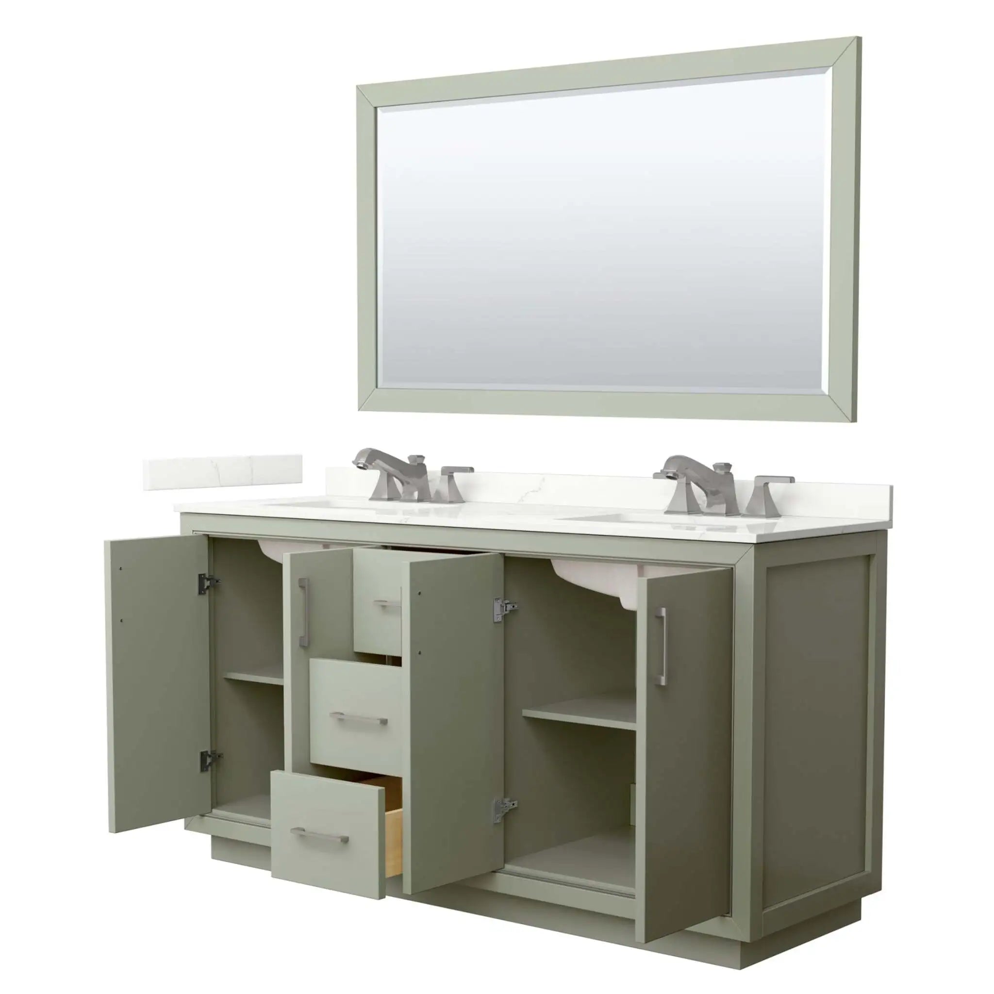 66" Icon Double Bathroom Vanity in Light Green with Brushed Nickel Trim & 58" Mirror by Wyndham